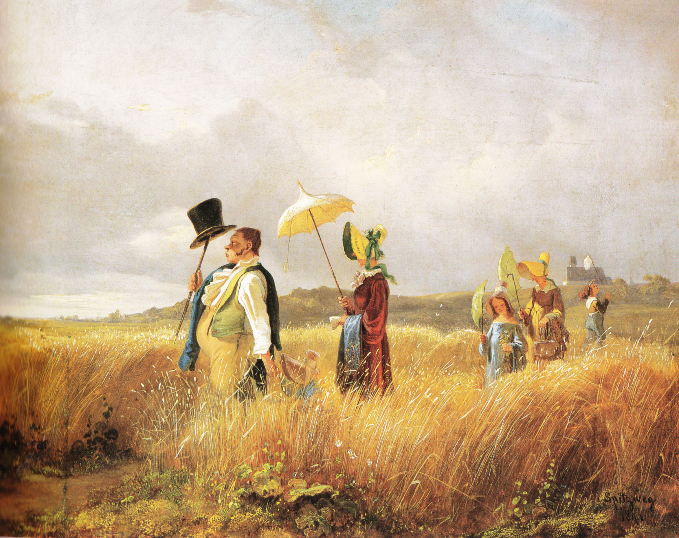 Carl Spitzweg - Der Sonntagsspaziergang, 1841, Bilderrahmen weiß