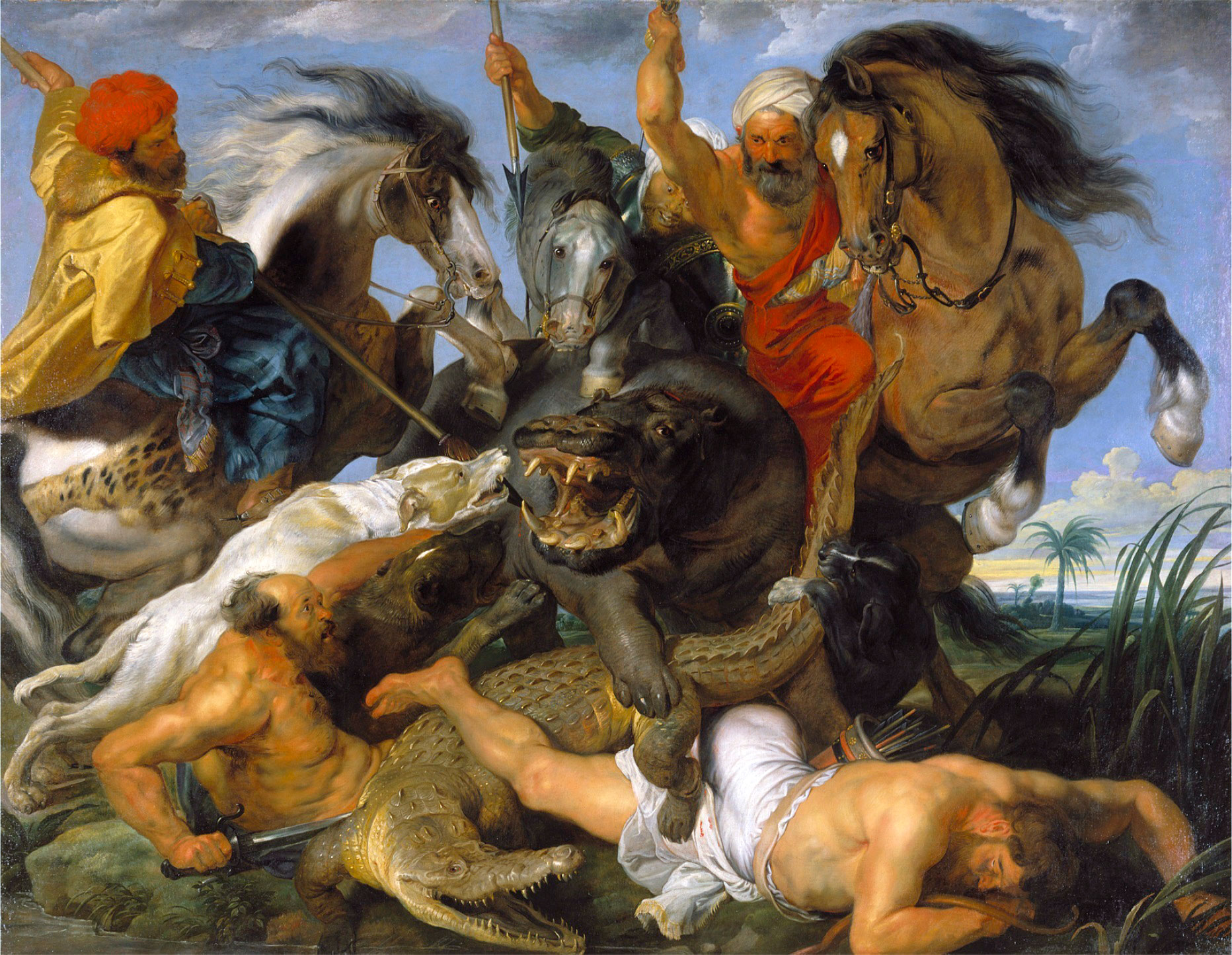 Peter Paul Rubens – Nilpferd und Krokodiljagd, Bilderrahmen weiß