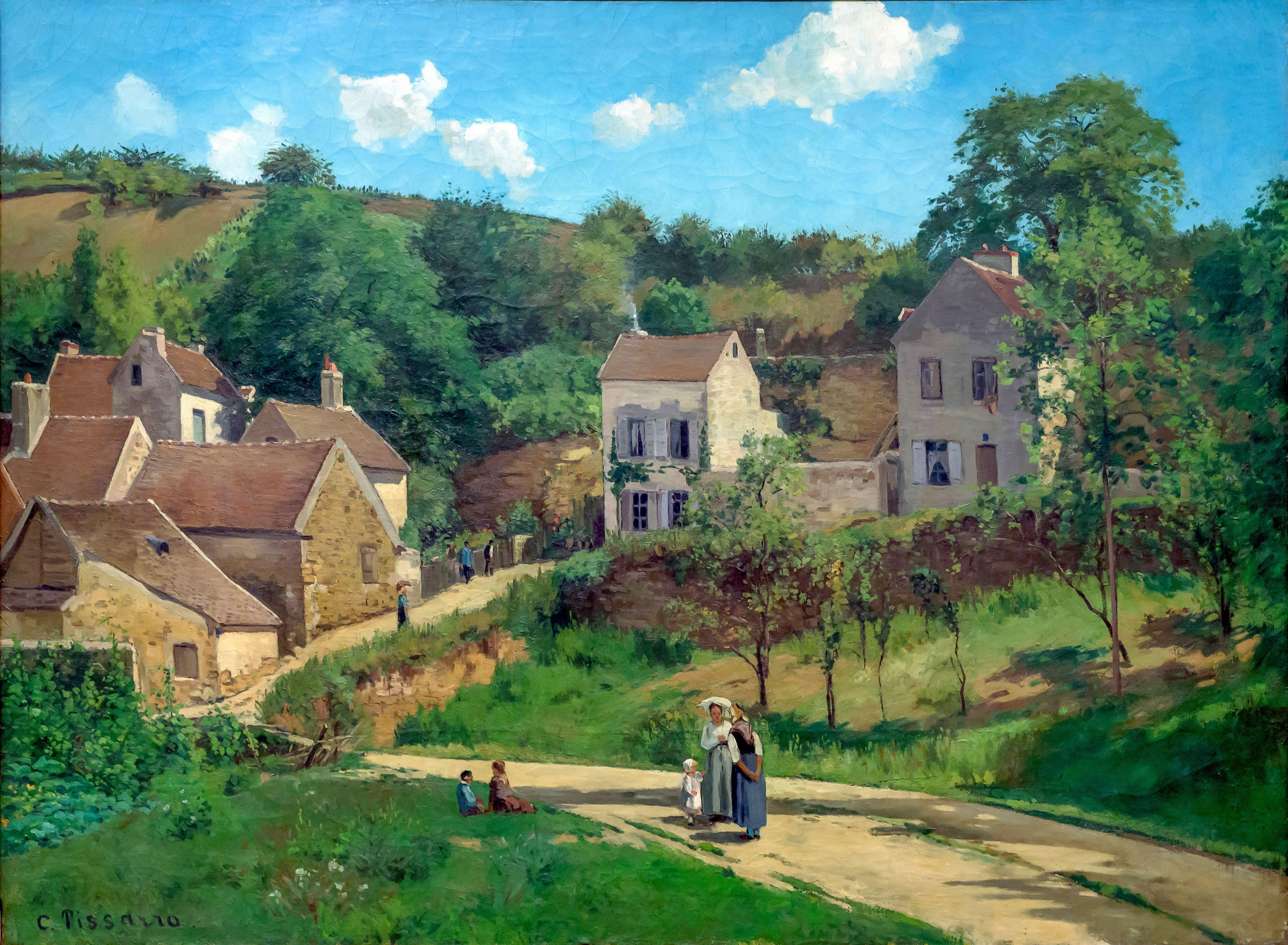 Camille Pissarro - L’Hermitage à Pontoise, Rahmen Schattenfuge braun