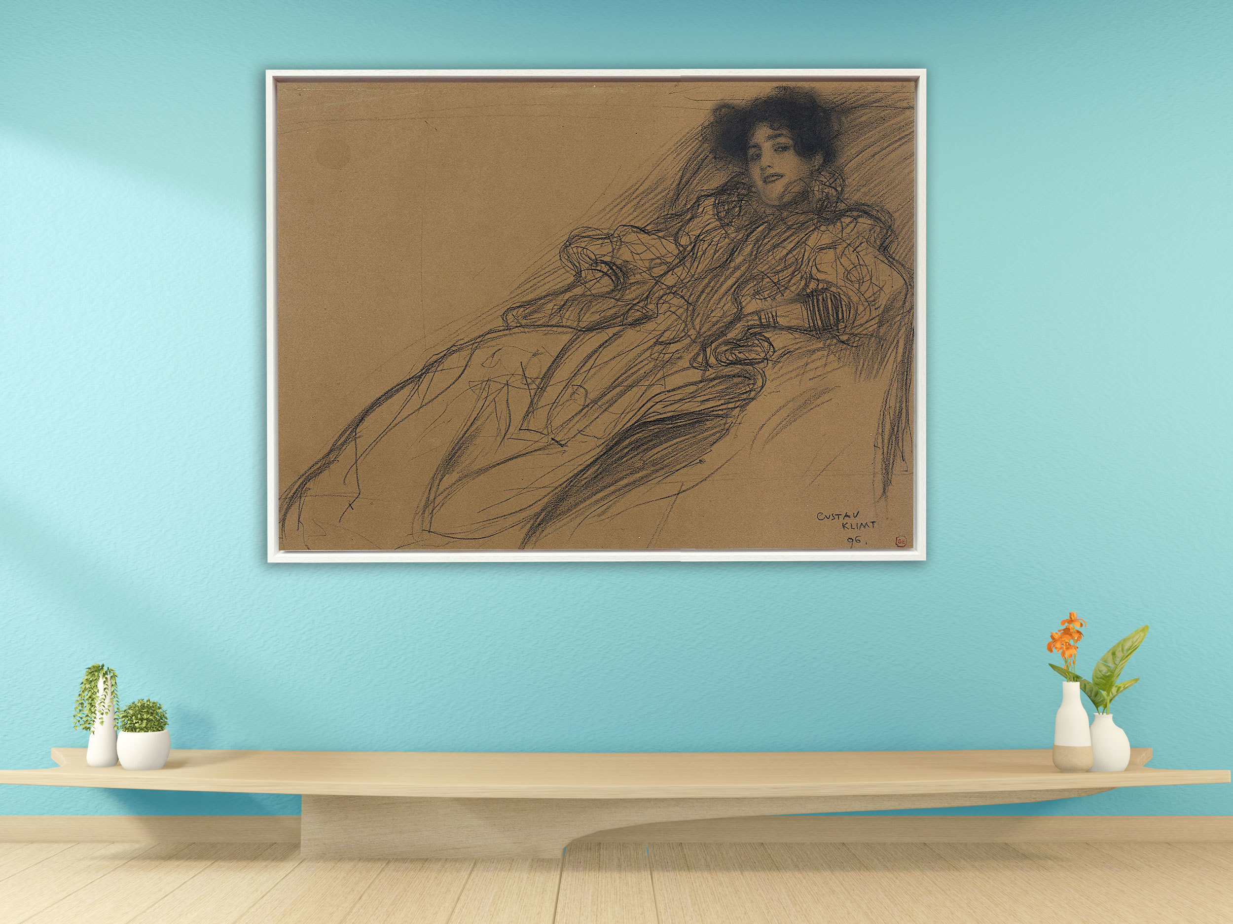 Gustav Klimt - Junge Frau im Fauteuil (1896), Schattenfugenrahmen weiß