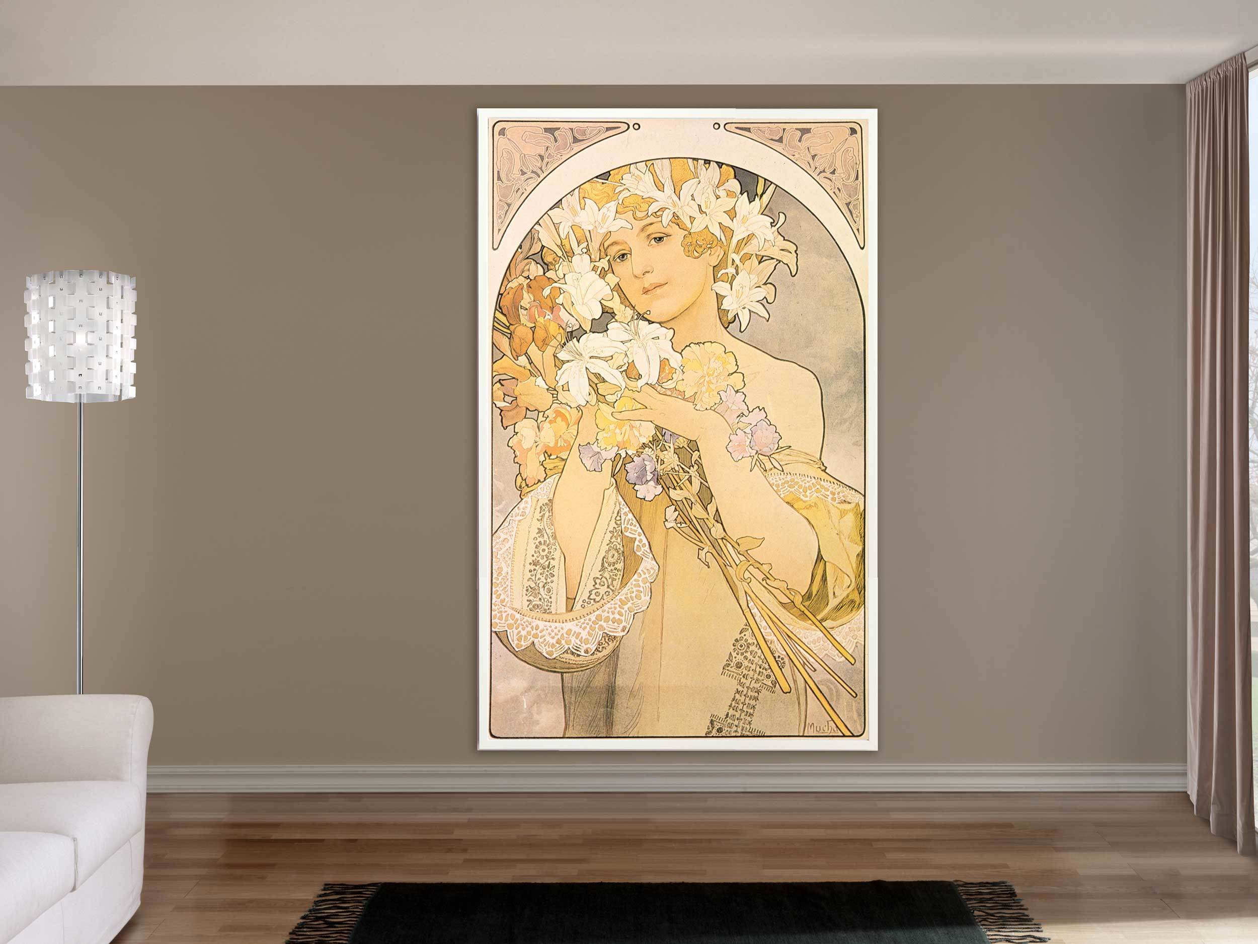 Alfons Mucha - Flowers, 1897, Bilderrahmen weiß Alfons Mucha - Flowers, 1897, Bilderrahmen weiß