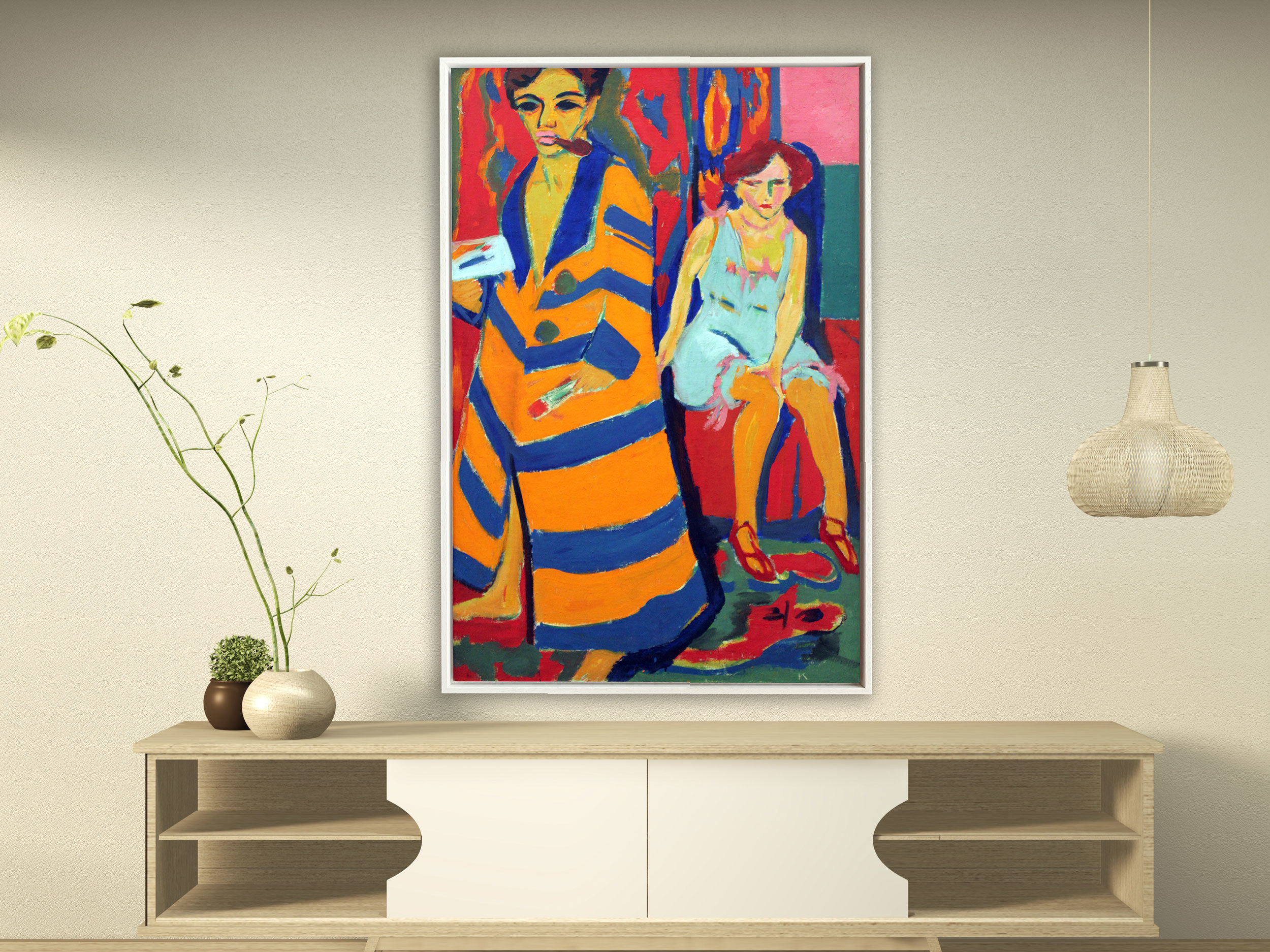 Ernst Ludwig Kirchner - Selbstbildnis mit Modell, 1910, Schattenfugenrahmen weiß Ernst Ludwig Kirchner - Selbstbildnis mit Modell, 1910, Schattenfugenrahmen weiß