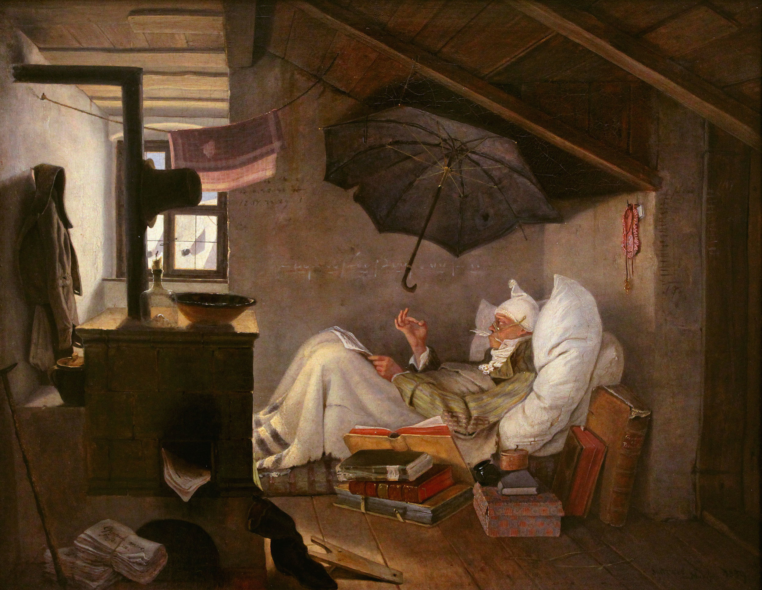 Carl Spitzweg - Der arme Poet, 1839, Bilderrahmen weiß