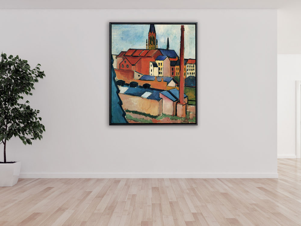 August Macke - Marienkirche in Bonn mit Häusern und Schornstein, 1911, Rahmen Schattenfuge schwarz August Macke - Marienkirche in Bonn mit Häusern und Schornstein, 1911, Rahmen Schattenfuge schwarz