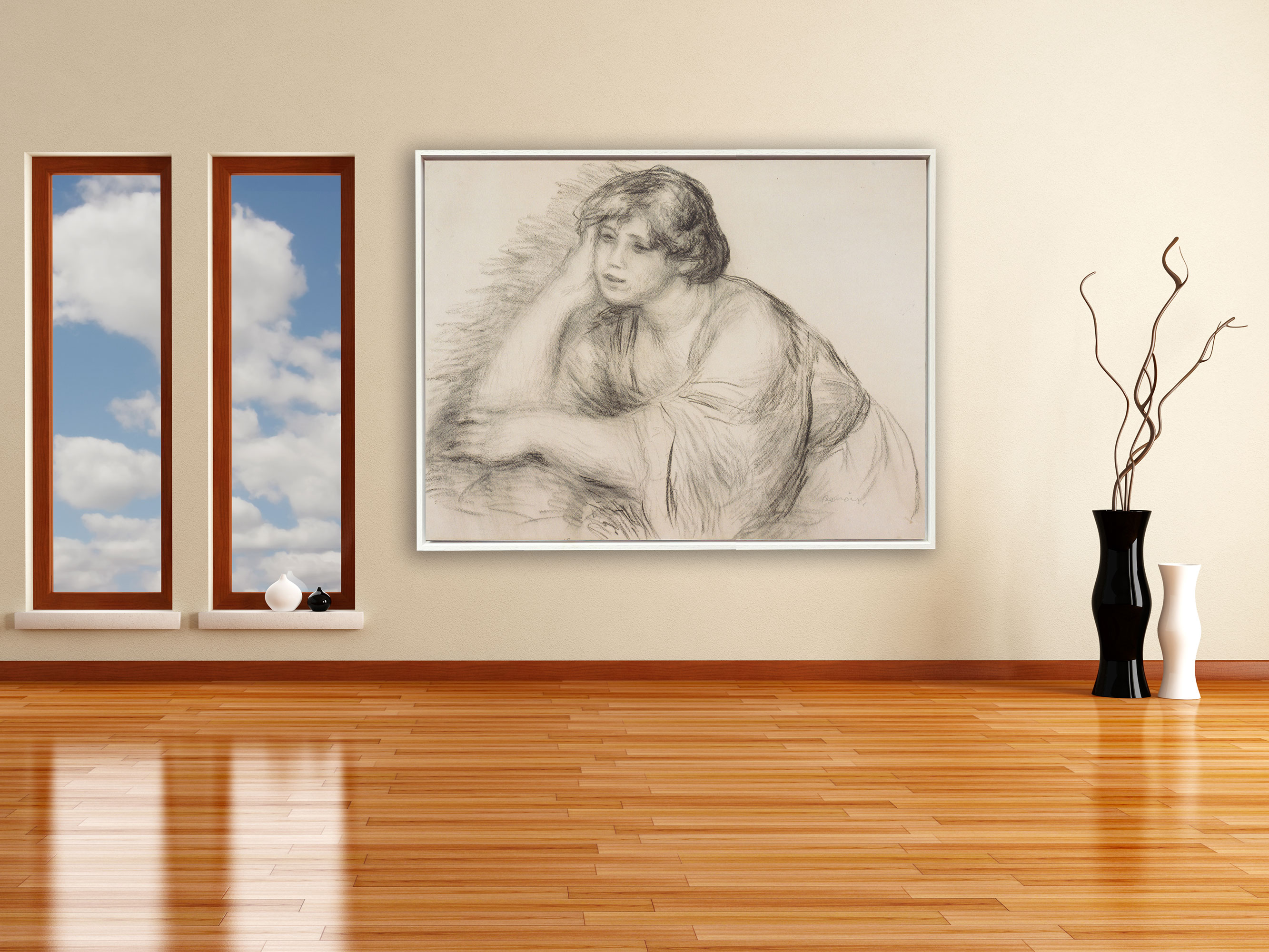 Auguste Renoir - Sitzendes Mädchen, Schattenfugenrahmen weiß Auguste Renoir - Sitzendes Mädchen, Schattenfugenrahmen weiß