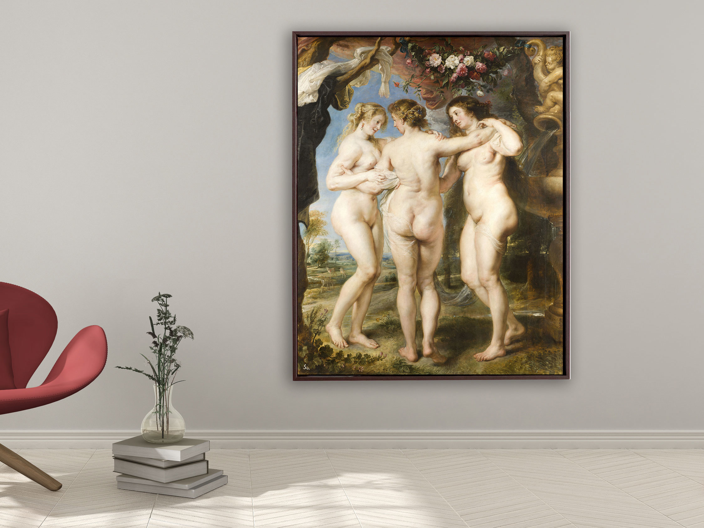 Peter Paul Rubens – Die drei Grazien, Schattenfugenrahmen braun Peter Paul Rubens – Die drei Grazien, Schattenfugenrahmen braun