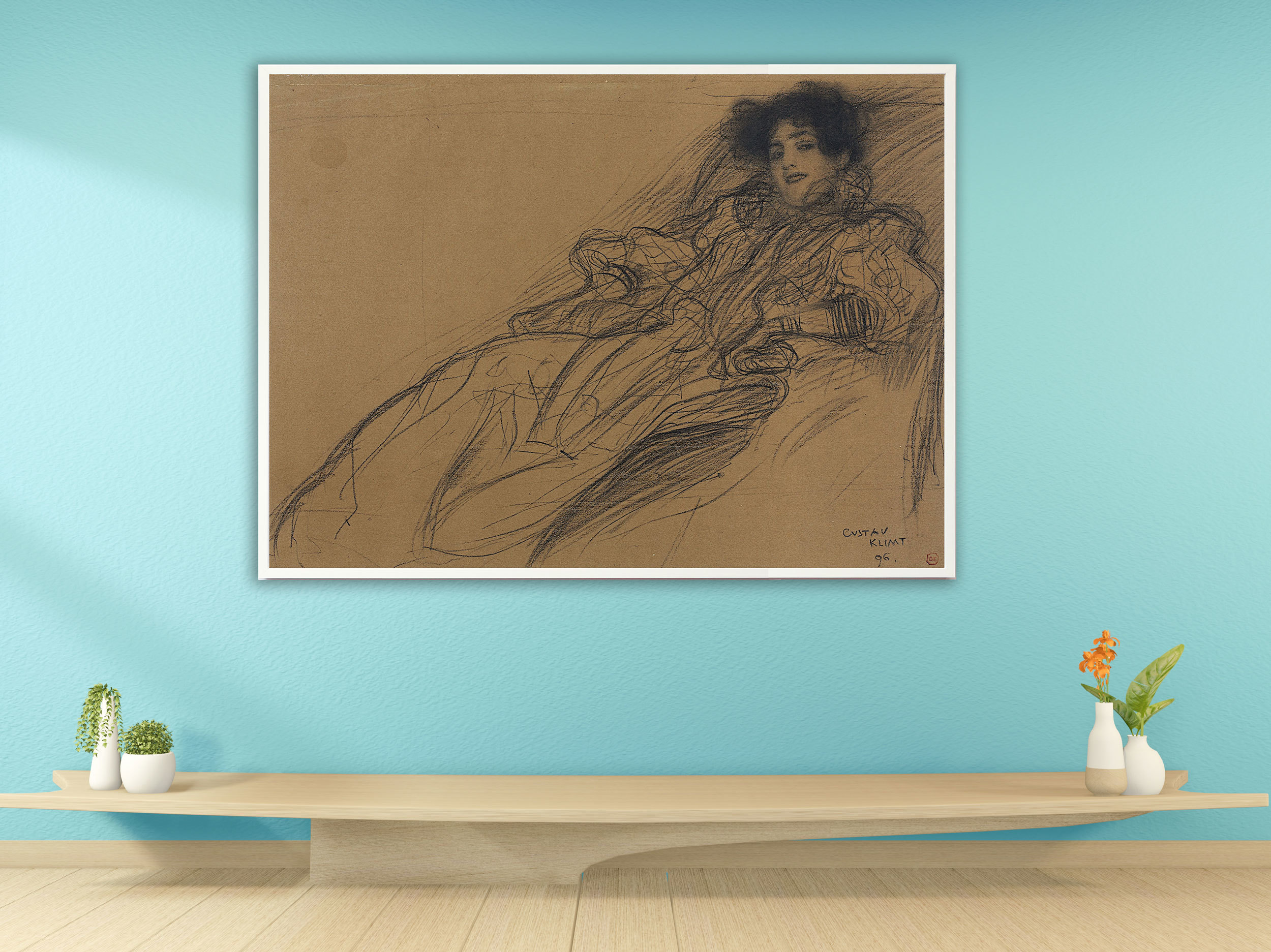 Gustav Klimt - Junge Frau im Fauteuil (1896), Bilderrahmen weiß