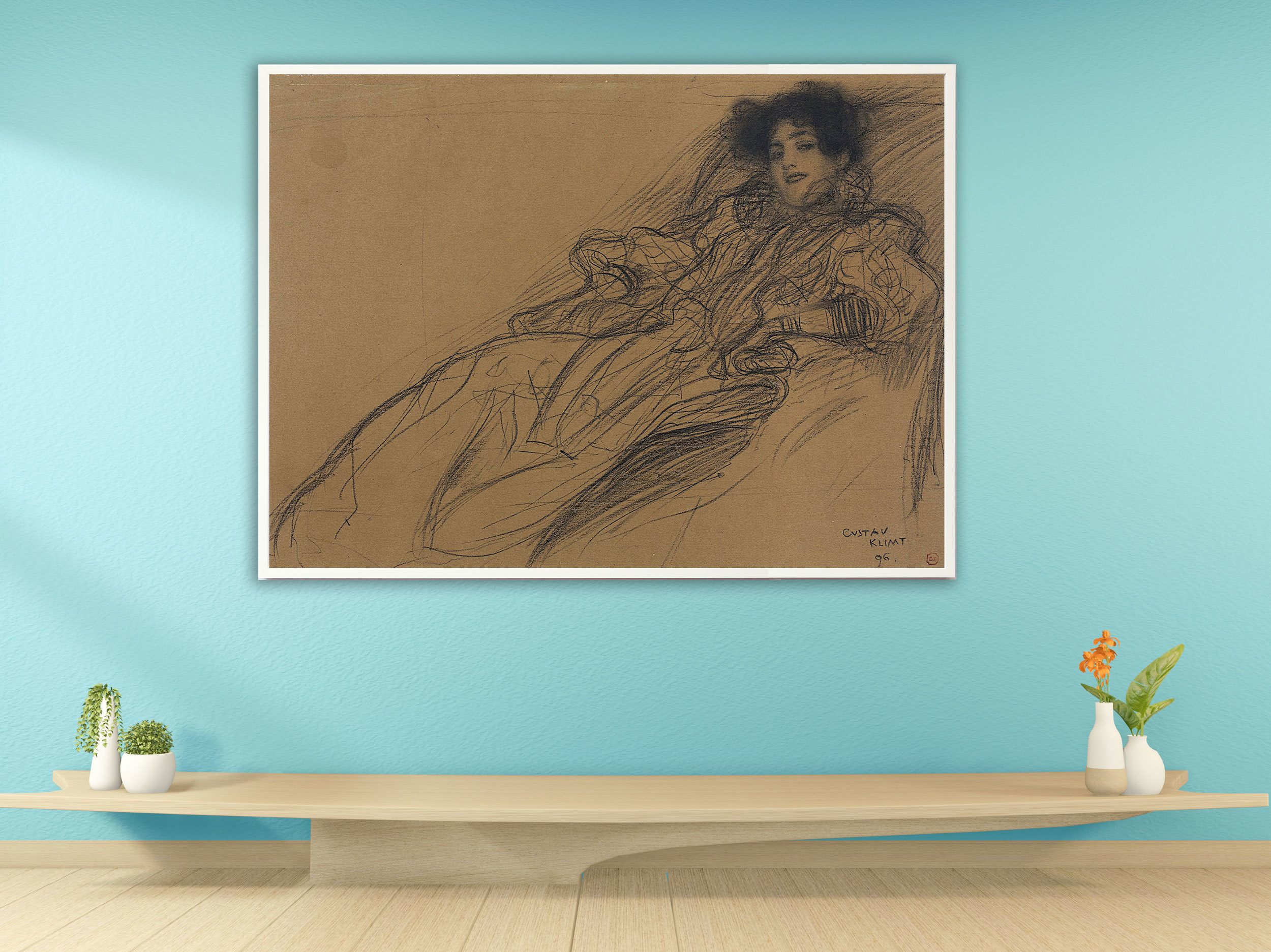 Gustav Klimt - Junge Frau im Fauteuil (1896), Bilderrahmen weiß Gustav Klimt - Junge Frau im Fauteuil (1896), Bilderrahmen weiß