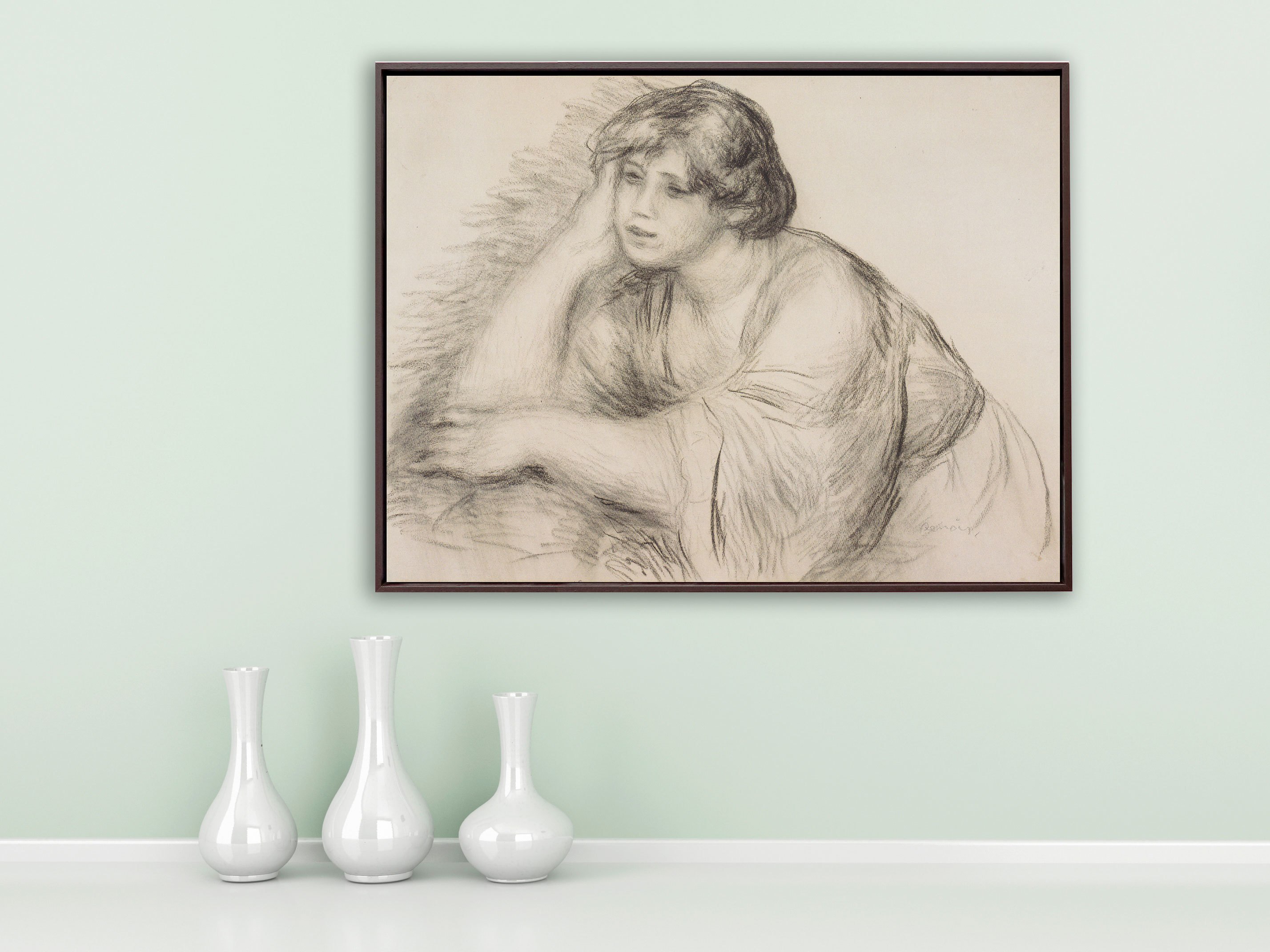 Auguste Renoir - Sitzendes Mädchen, Schattenfugenrahmen braun