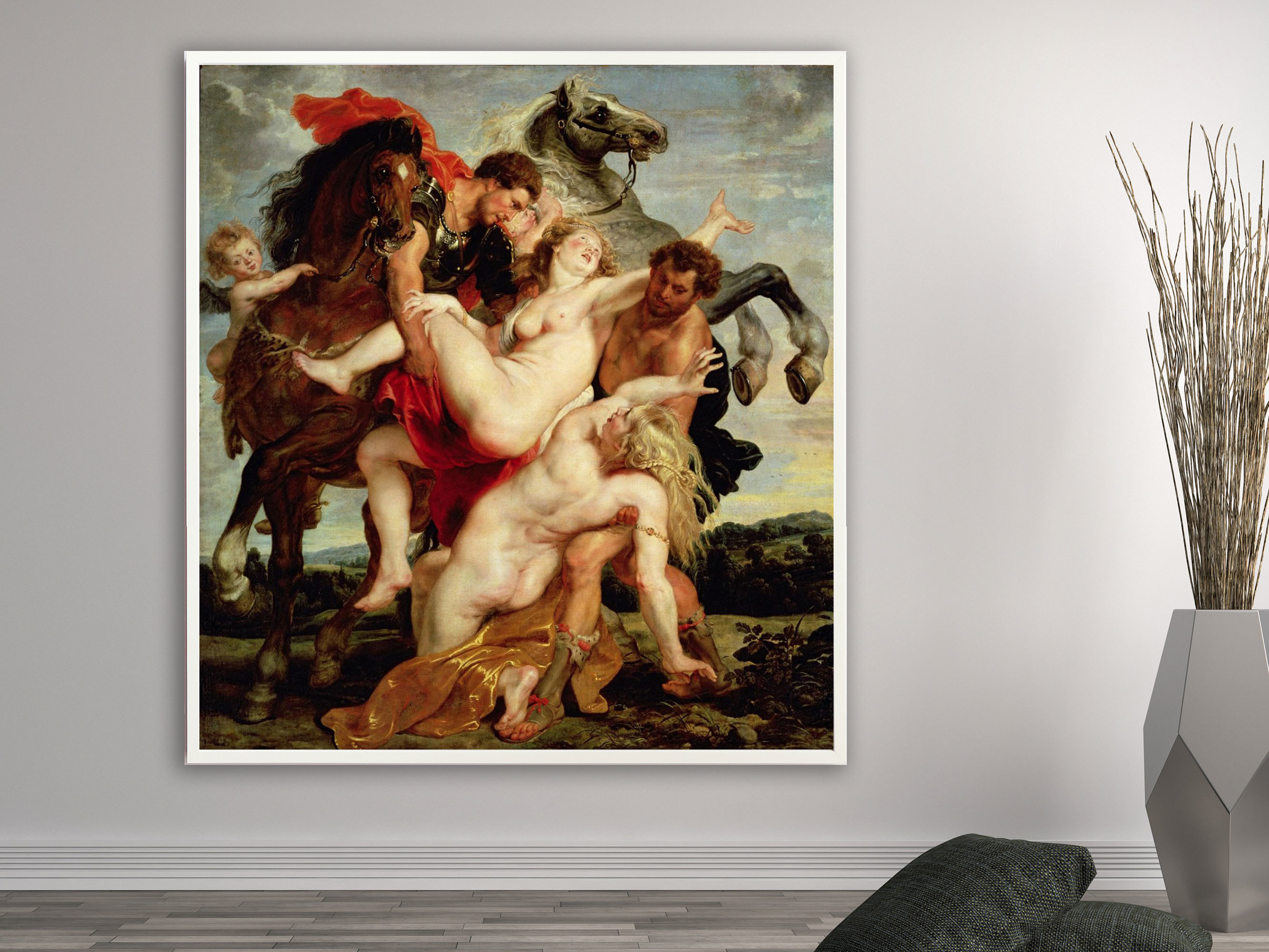 Peter Paul Rubens - Der Raub der Töchter des Leuccipus, Bilderrahmen weiß