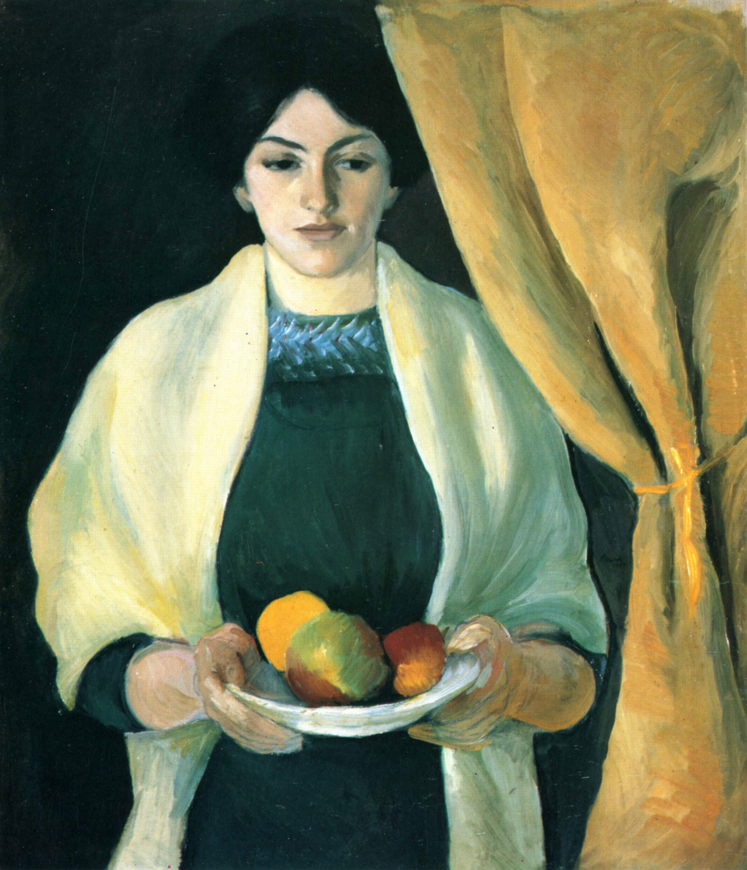 August Macke - Portrait mit Äpfeln Frau des Künstlers, 1909, Rahmen Schattenfuge braun