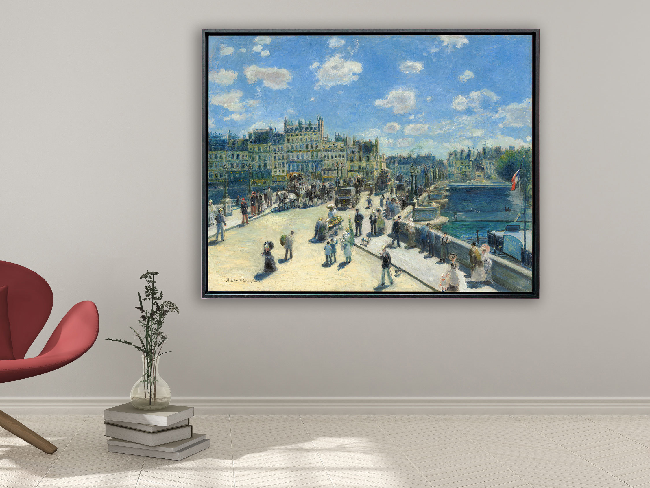 Auguste Renoir - Pont Neuf Paris, 1872, Schattenfugenrahmen schwarz Auguste Renoir - Pont Neuf Paris, 1872, Schattenfugenrahmen schwarz