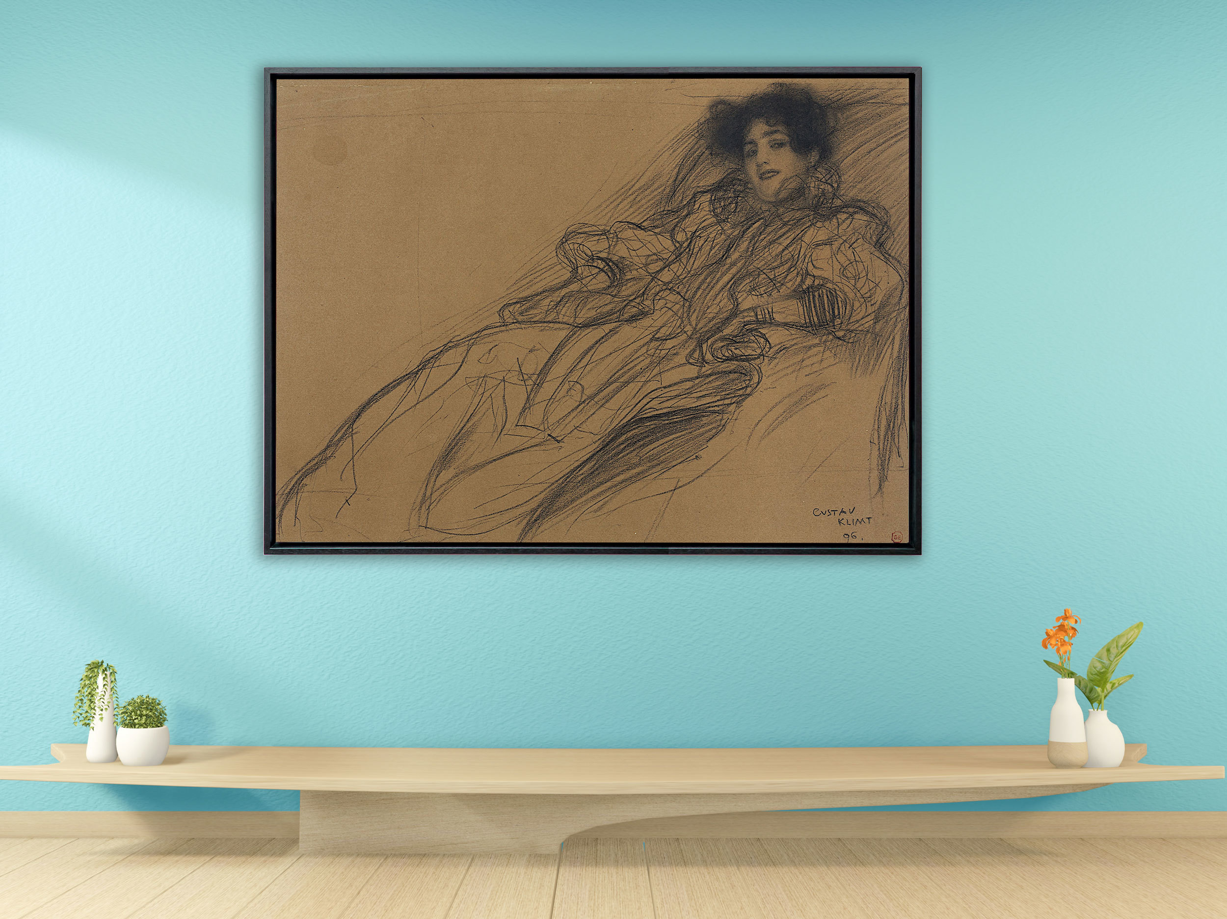 Gustav Klimt - Junge Frau im Fauteuil (1896), Schattenfugenrahmen schwarz