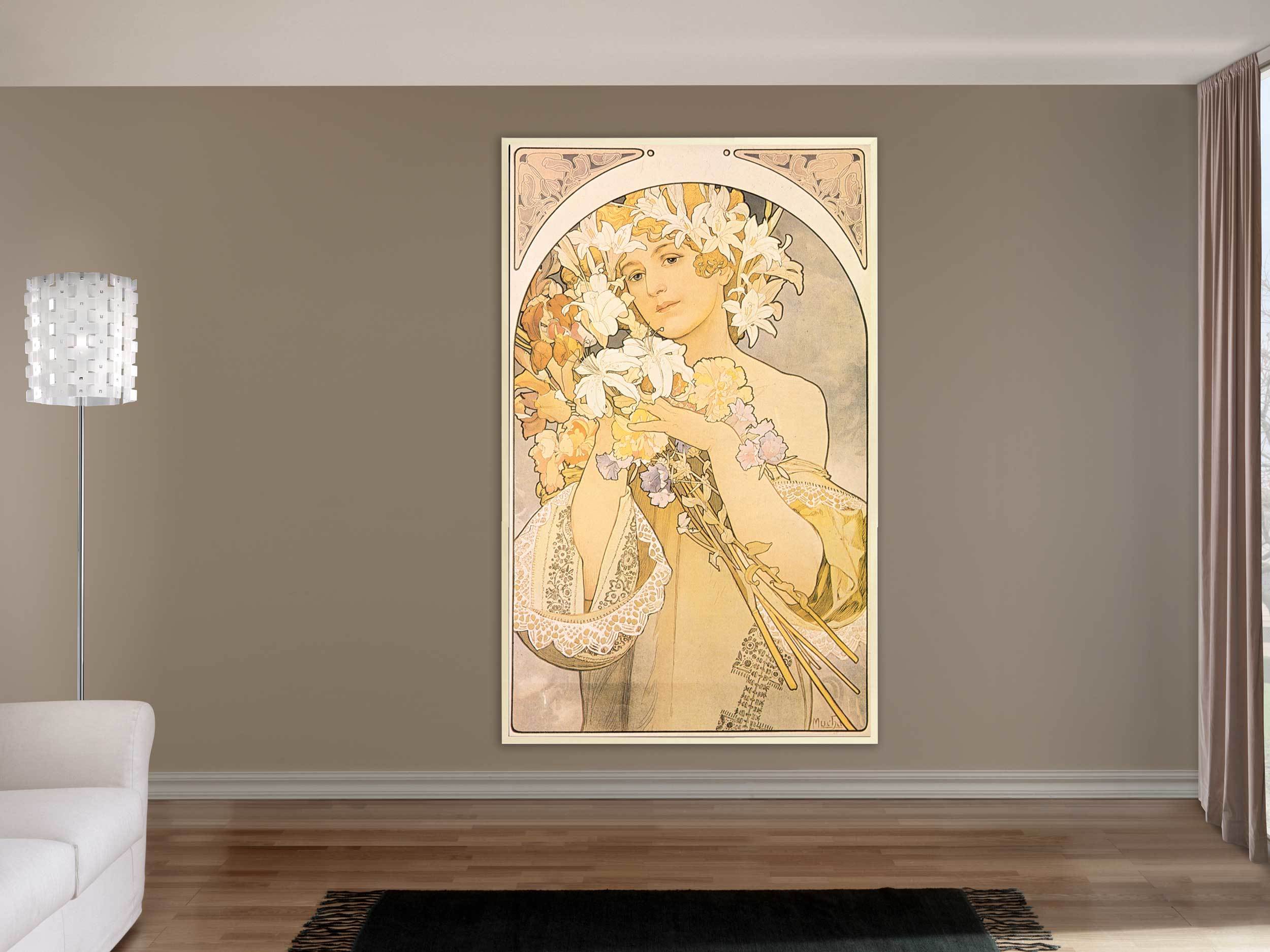 Alfons Mucha - Flowers, 1897, Bilderrahmen Ahorn Alfons Mucha - Flowers, 1897, Bilderrahmen Ahorn