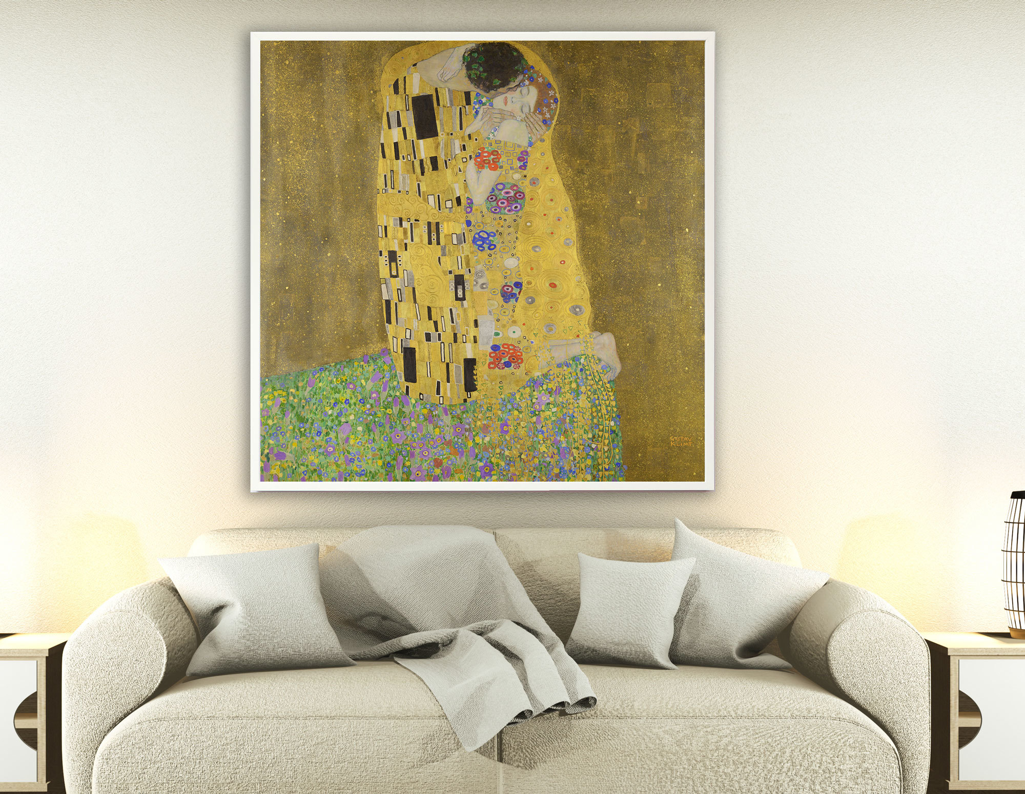 Gustav Klimt - Der Kuss, 1907–1908, Bilderrahmen weiß