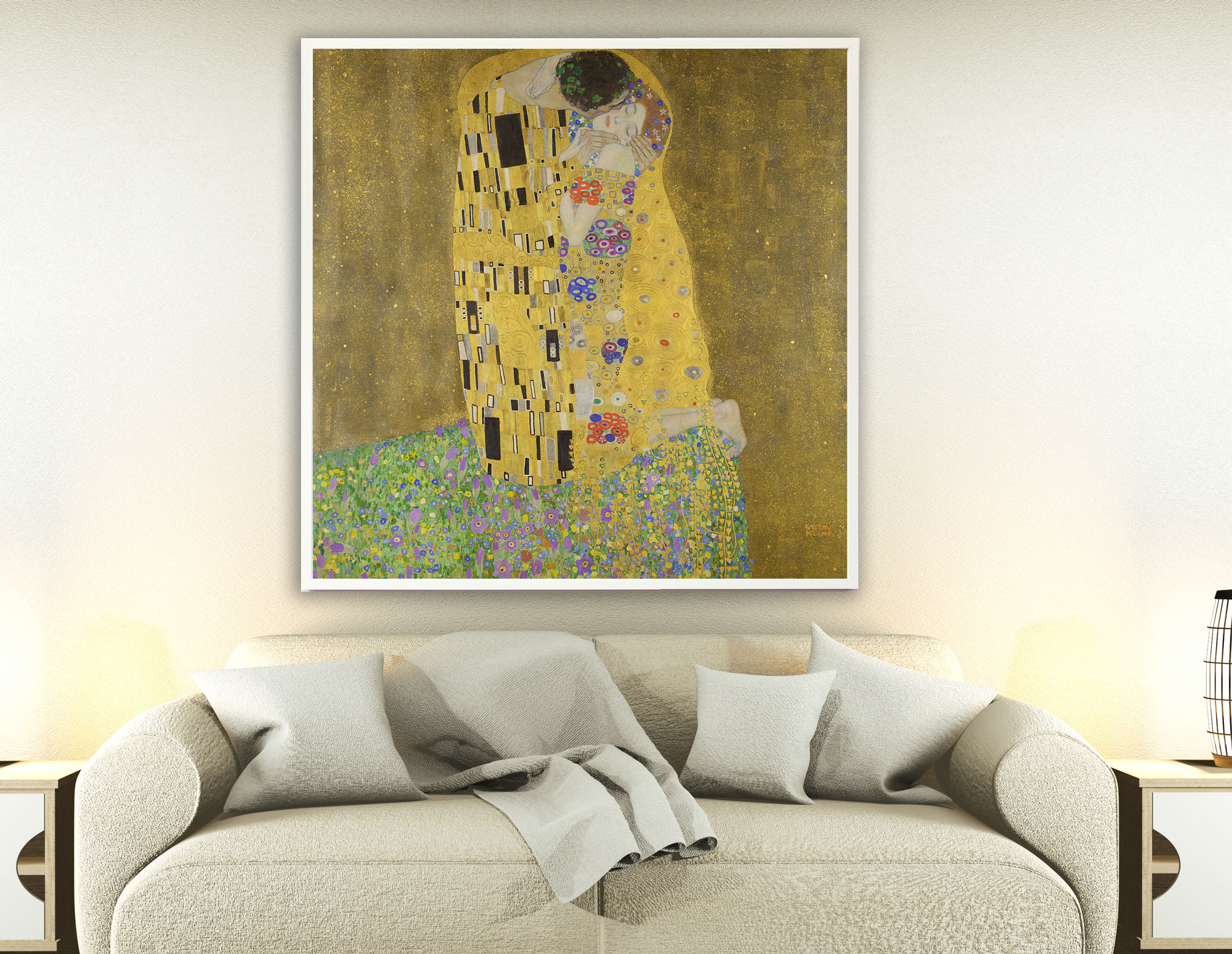 Gustav Klimt - Der Kuss, 1907–1908, Bilderrahmen weiß Gustav Klimt - Der Kuss, 1907–1908, Bilderrahmen weiß
