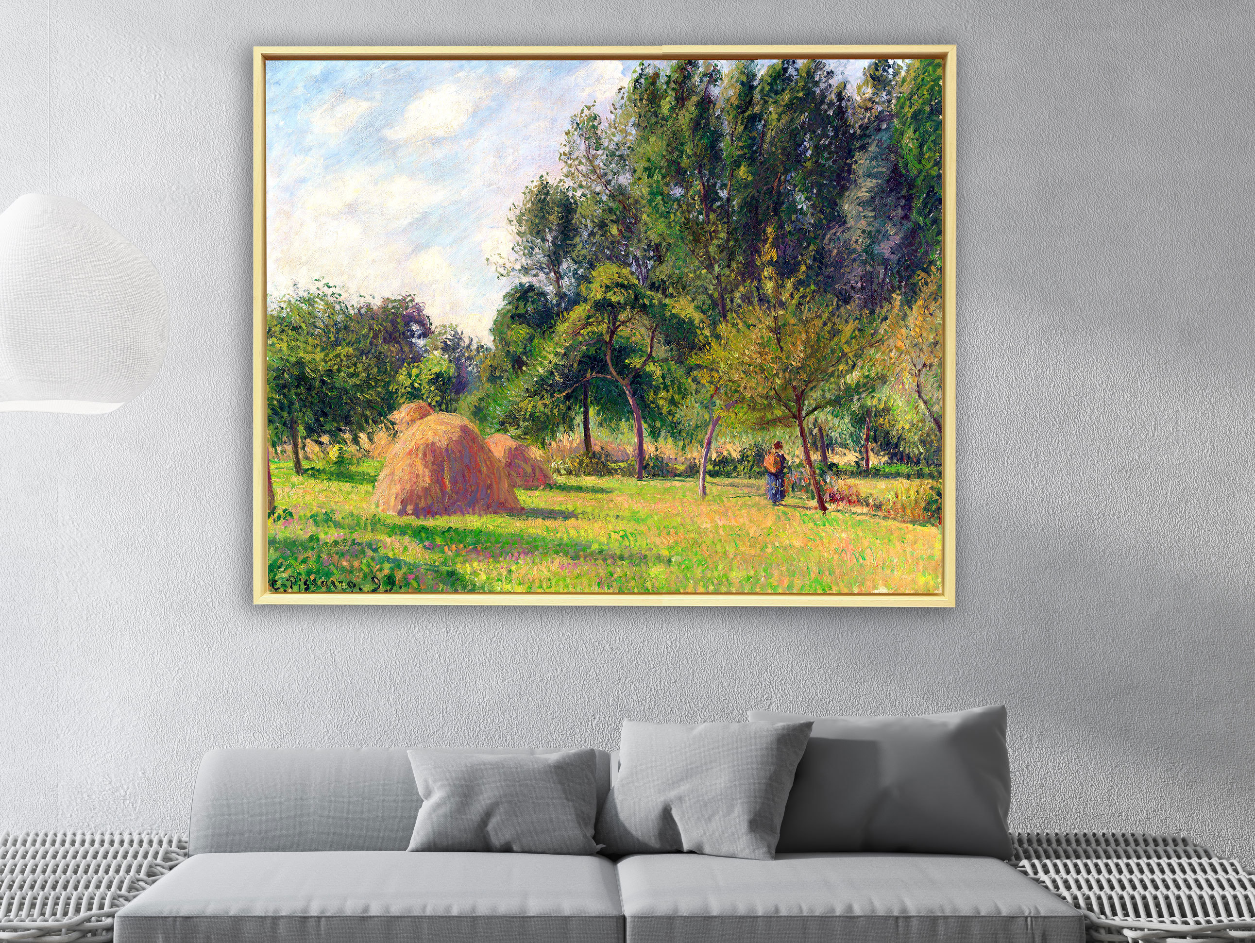Camille Pissarro - Heuhaufen am Morgen Eragny in Frankreich, Schattenfugenrahmen Natur