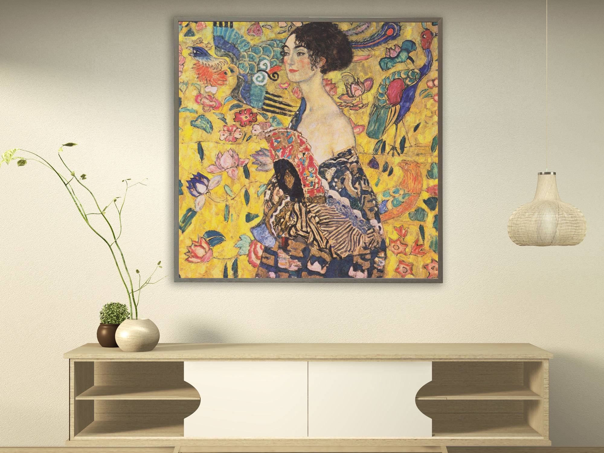 Gustav Klimt - Dame mit Fächer, 1917/1918, Bilderrahmen grau Gustav Klimt - Dame mit Fächer, 1917/1918, Bilderrahmen grau
