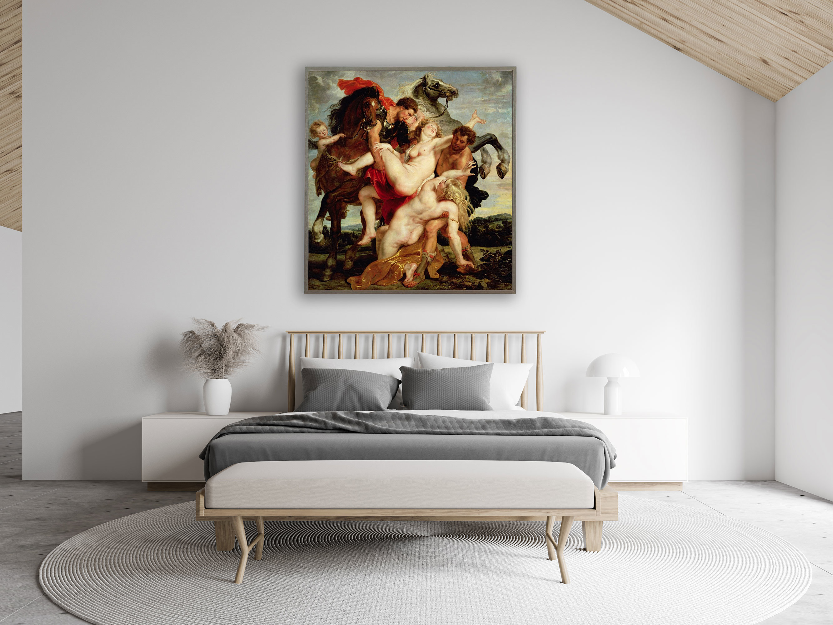 Peter Paul Rubens - Der Raub der Töchter des Leuccipus, Bilderrahmen grau