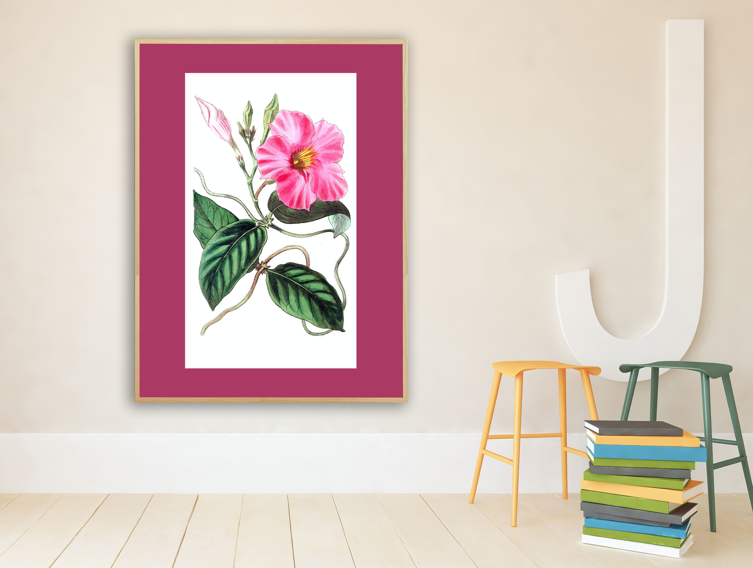 Rosa Blume mit grünen Blättern Rosa Blume mit grünen Blättern