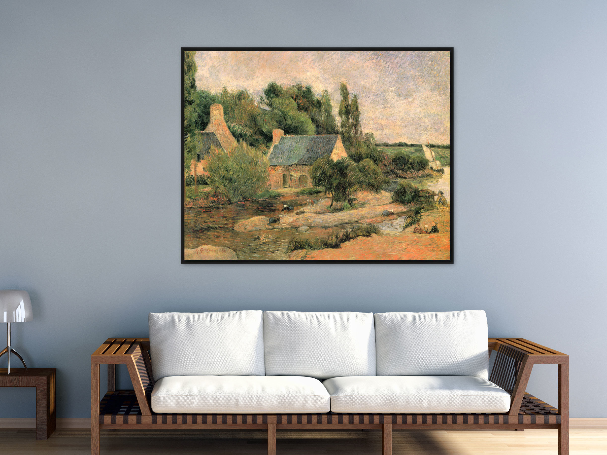 Die Wäscherinnen von Pont-Aven, 1886, Leinwand mit Rahmen schwarz