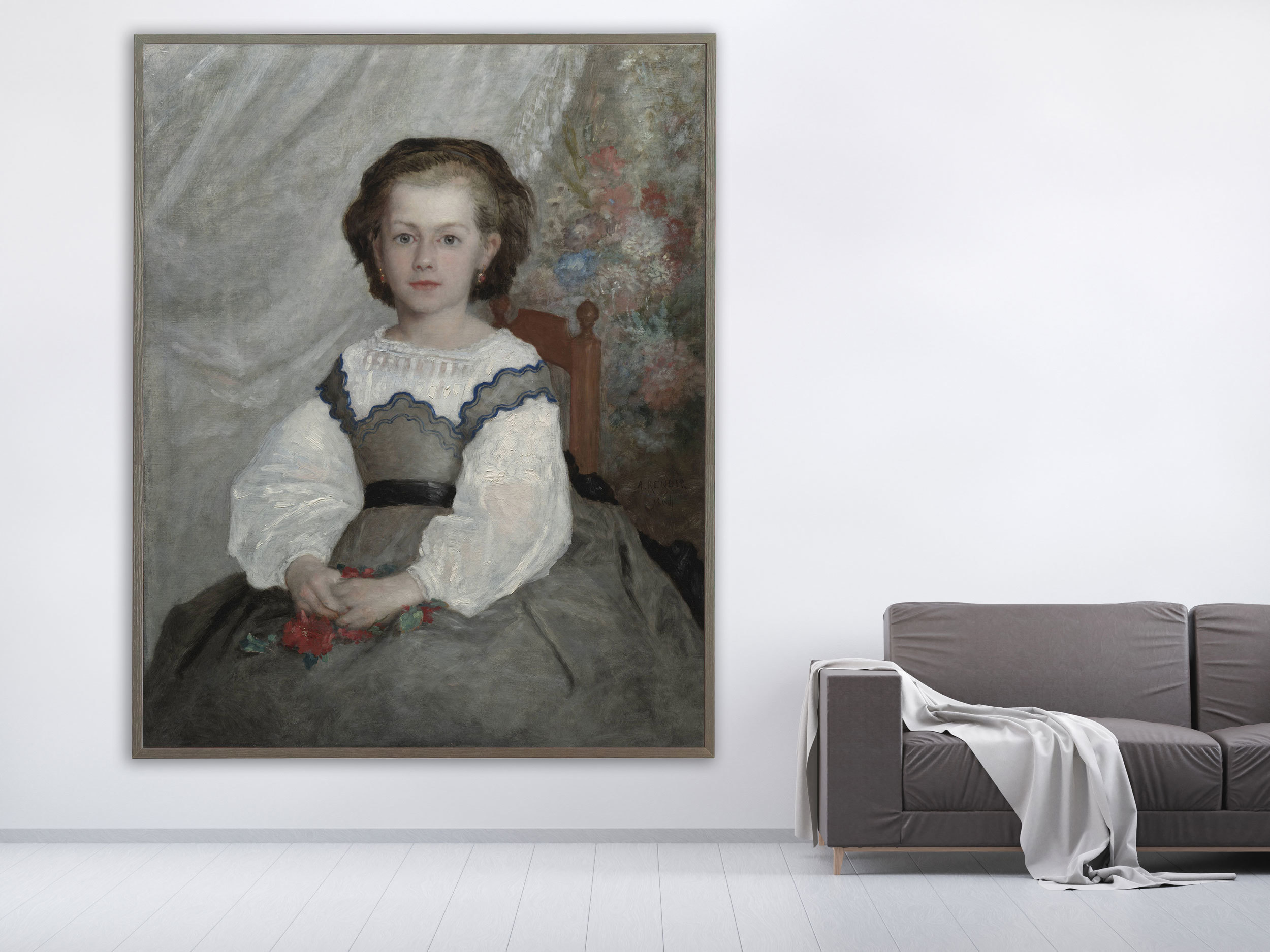 Auguste Renoir - Mademoiselle Romaine Lascaux, 1864, Bilderrahmen grau