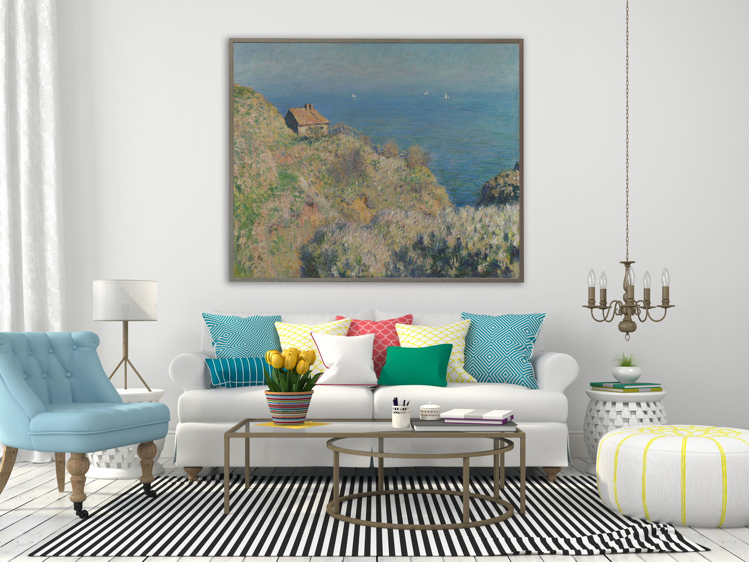 Claude Monet, Haus am Meer, Bilderrahmen grau