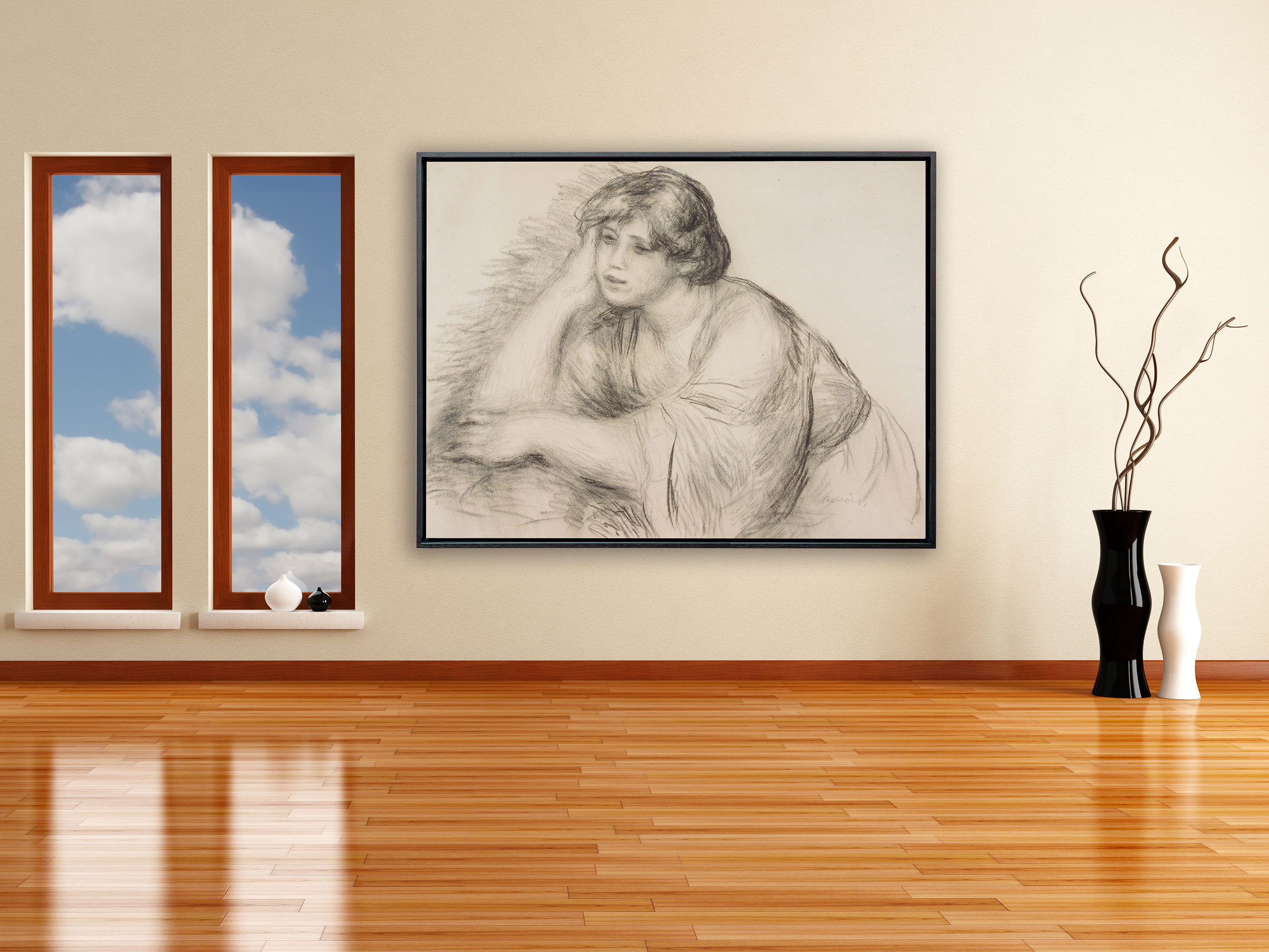 Auguste Renoir - Sitzendes Mädchen, Schattenfugenrahmen schwarz
