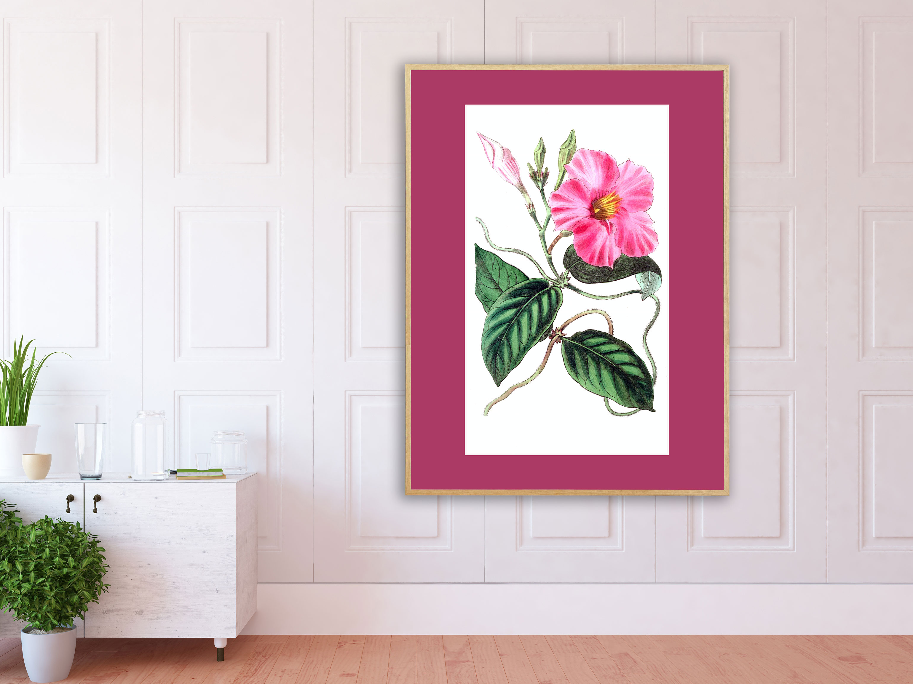 Rosa Blume mit grünen Blättern Rosa Blume mit grünen Blättern