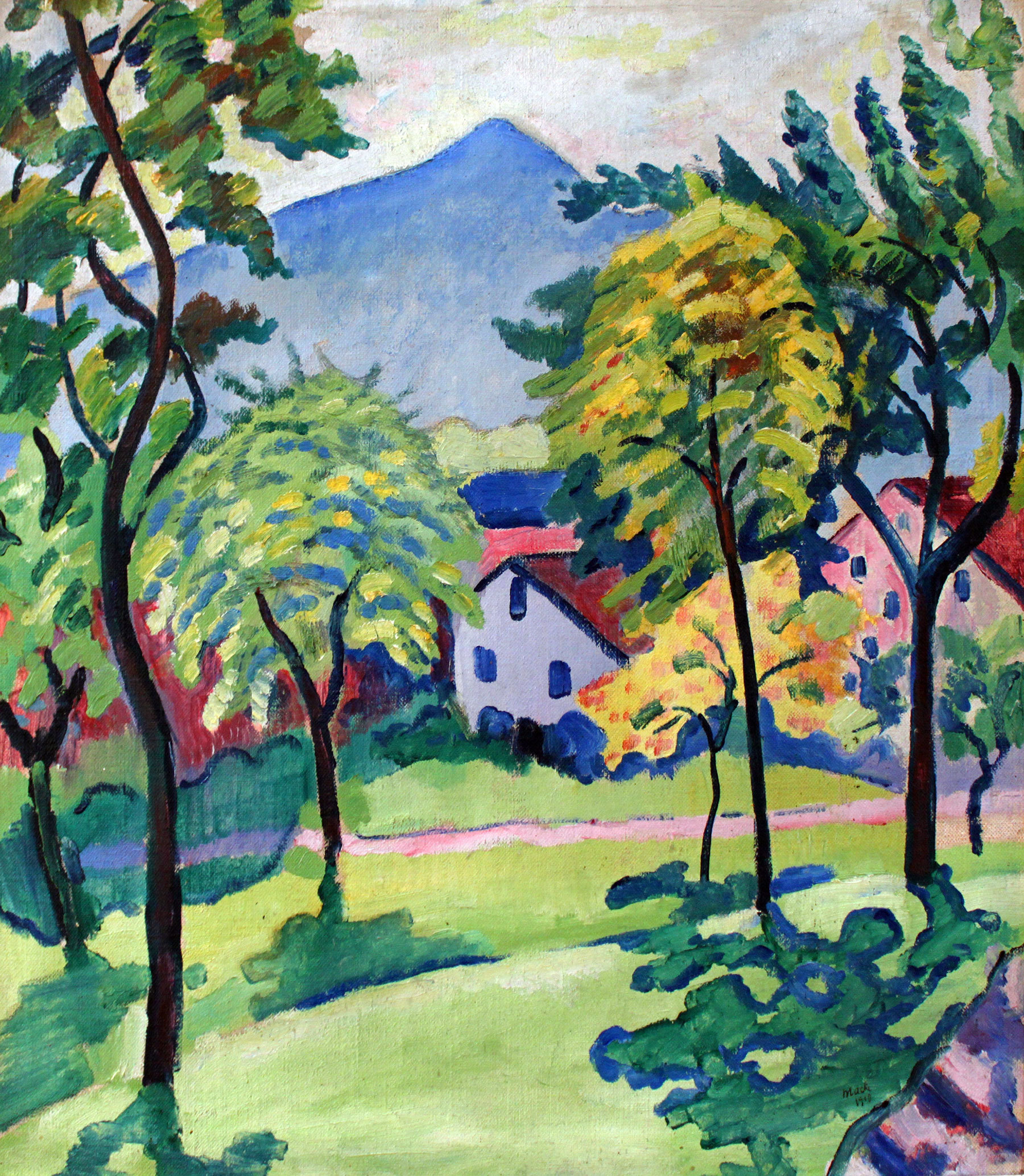 August Macke - Landschaft am Tegernsee 1910, Bilderrahmen schwarz