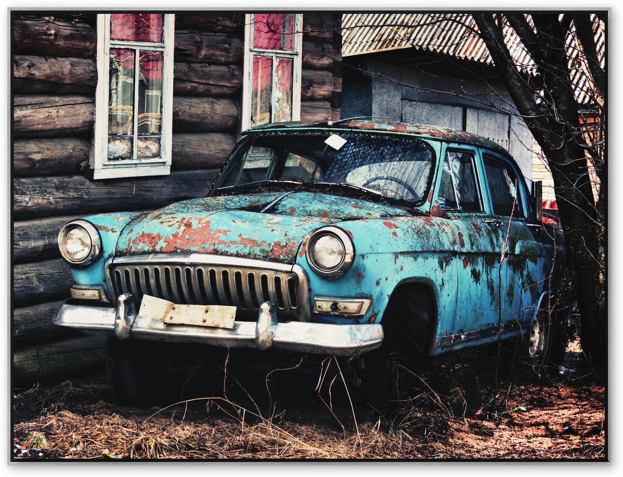 Schrottauto in Russland, Rahmen Schattenfuge Alu silber/schwarz