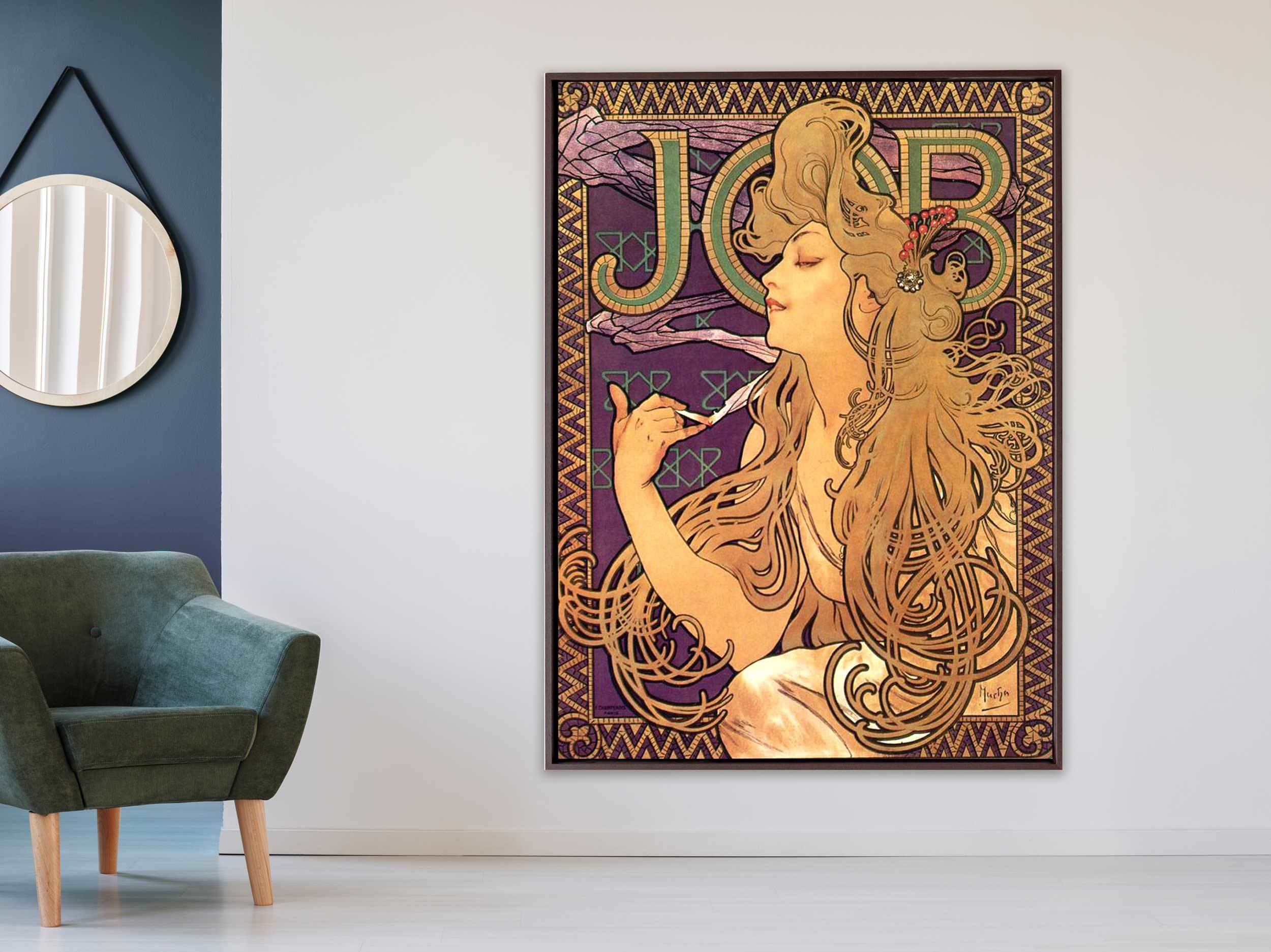 Alfons Mucha - Job Cigarettes, 1896, Schattenfugenrahmen braun Alfons Mucha - Job Cigarettes, 1896, Schattenfugenrahmen braun
