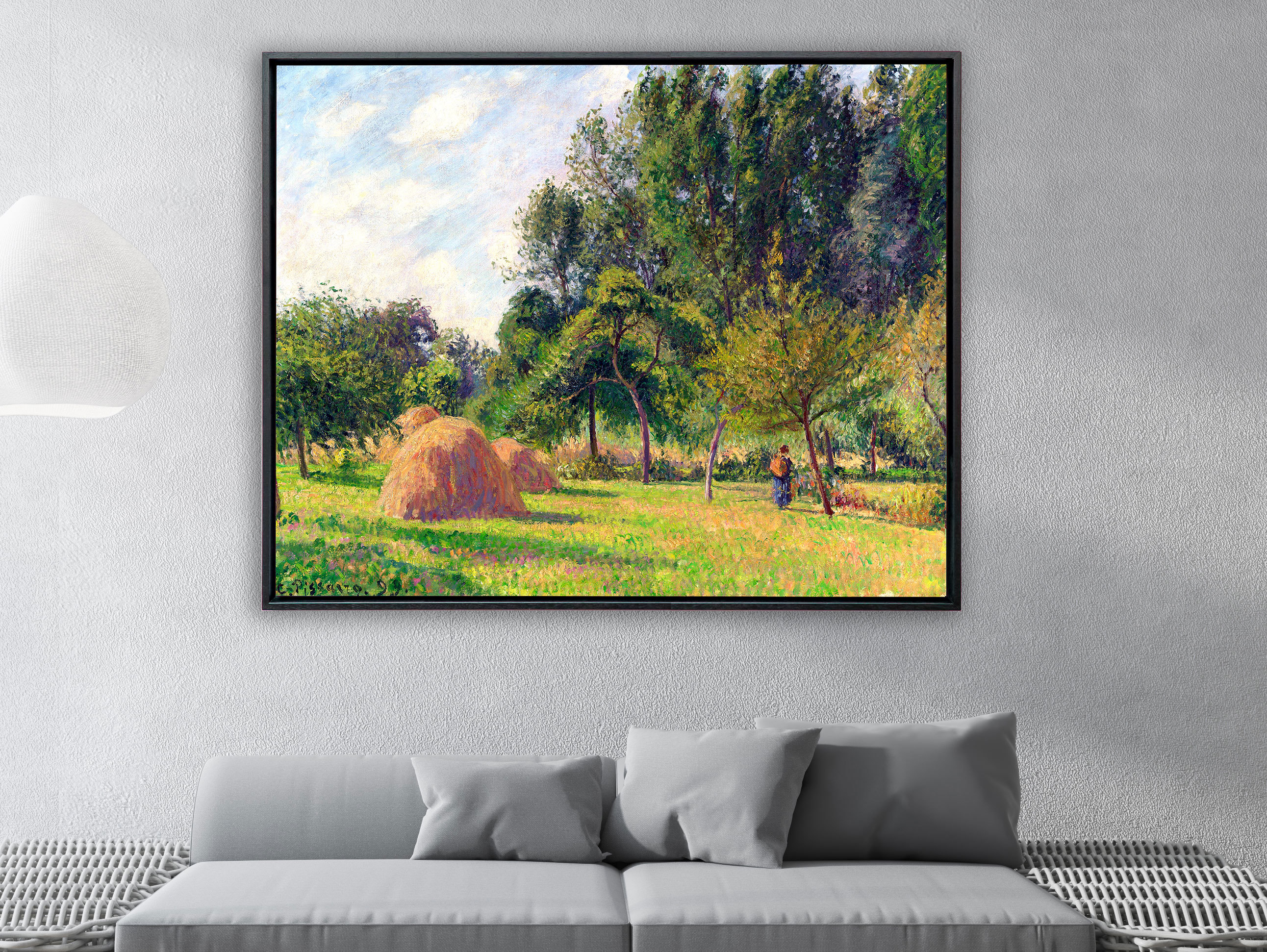 Camille Pissarro - Heuhaufen am Morgen Eragny in Frankreich, Schattenfugenrahmen schwarz Camille Pissarro - Heuhaufen am Morgen Eragny in Frankreich, Schattenfugenrahmen schwarz