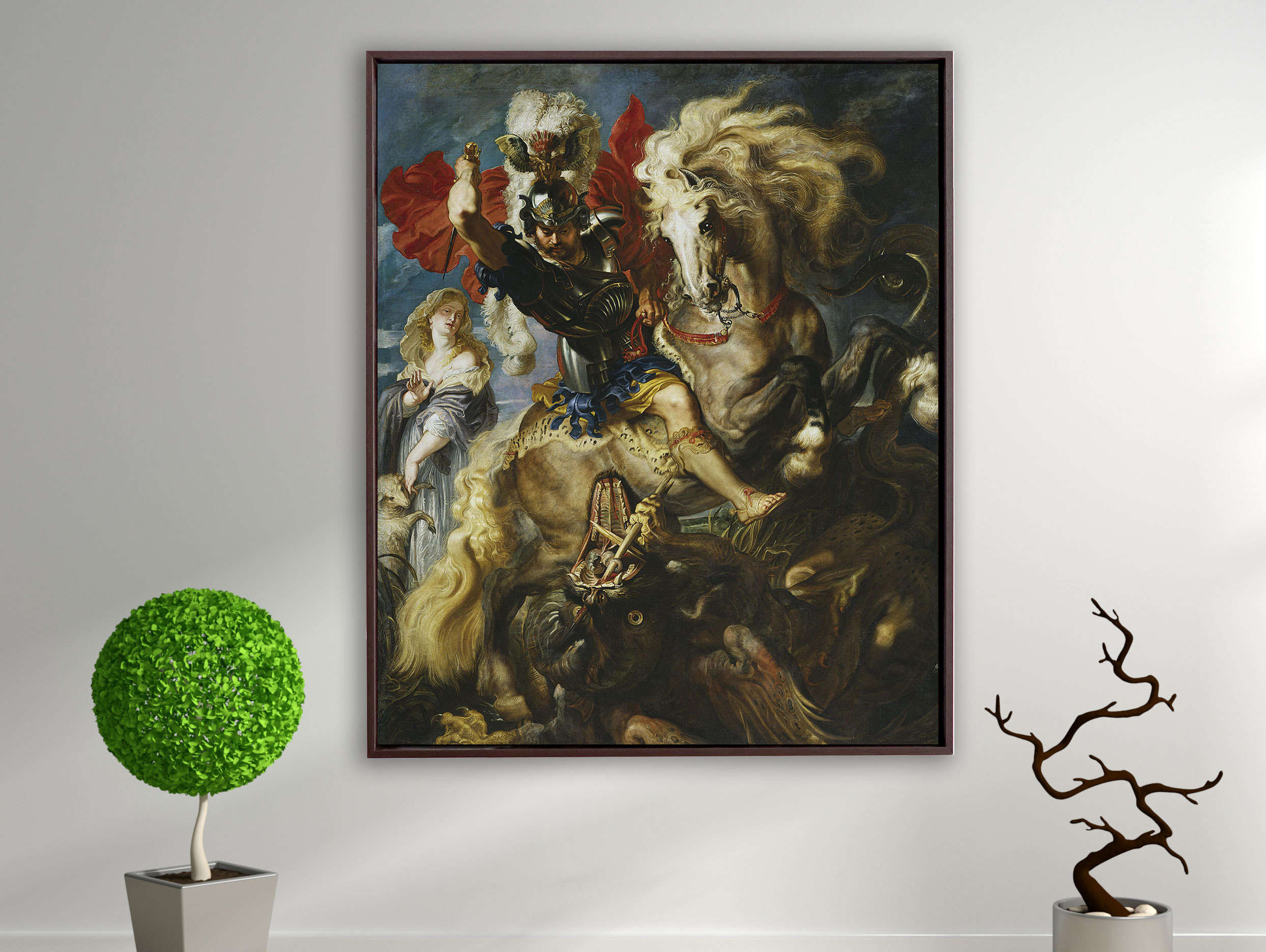 Peter Paul Rubens - Der heilige Georg und der Drachen, Schattenfugenrahmen braun