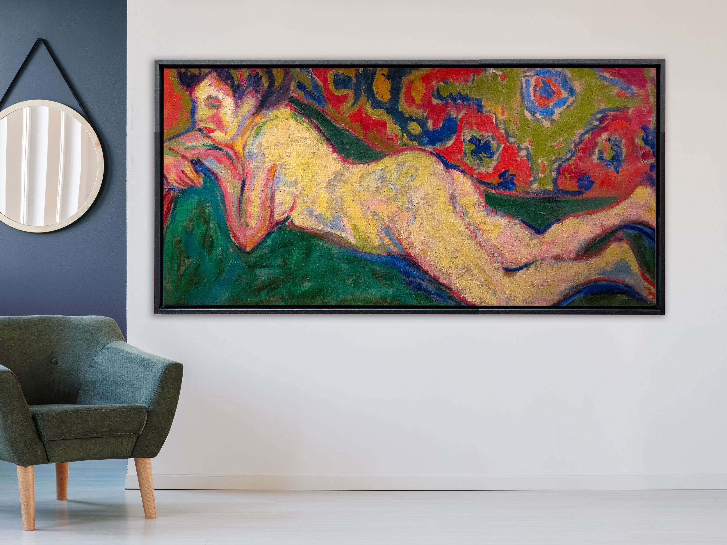 Ernst Ludwig Kirchner - Reclining Nude, 1909, Schattenfugenrahmen schwarz