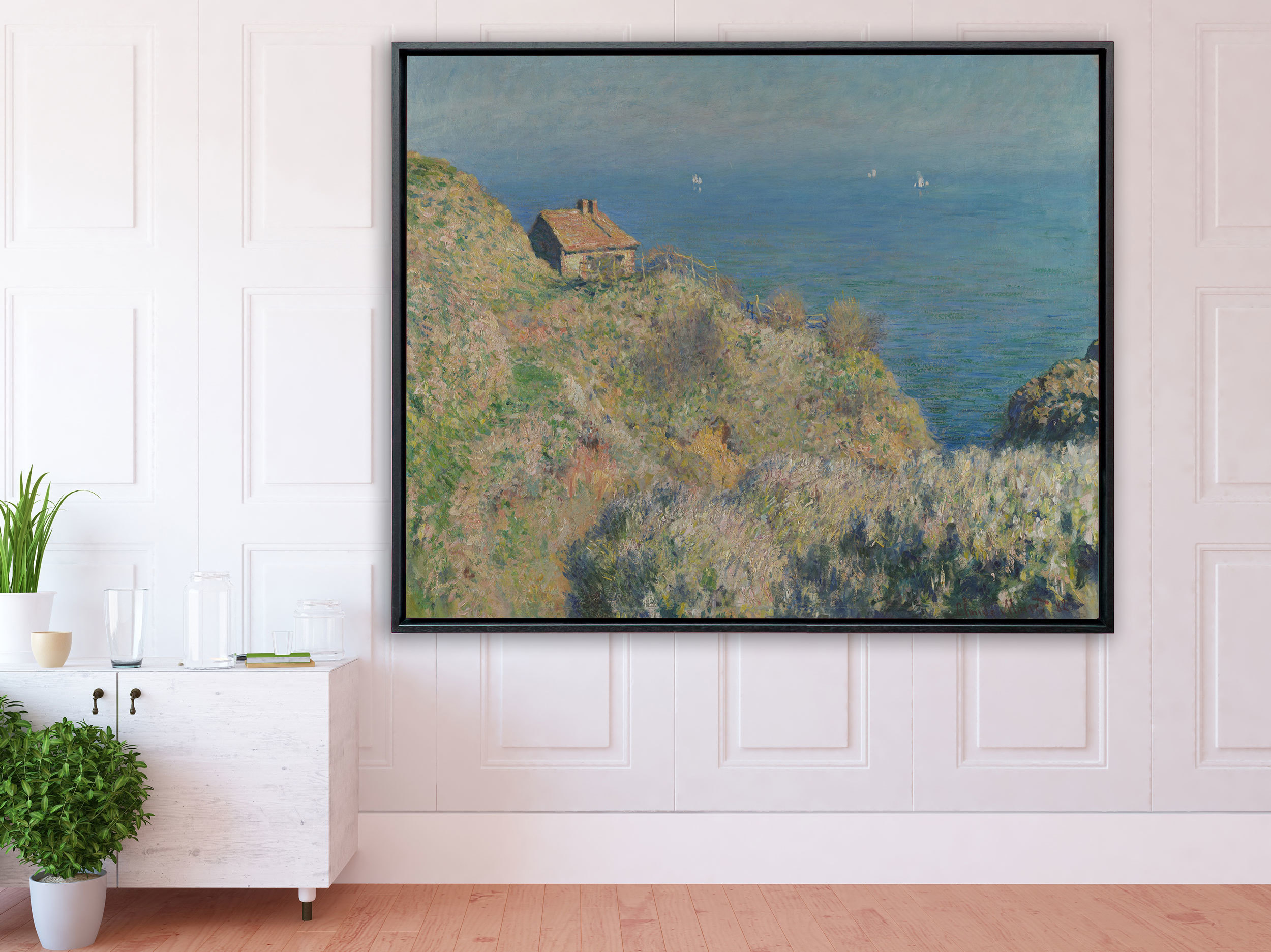Claude Monet, Haus am Meer, Schattenfugenrahmen schwarz