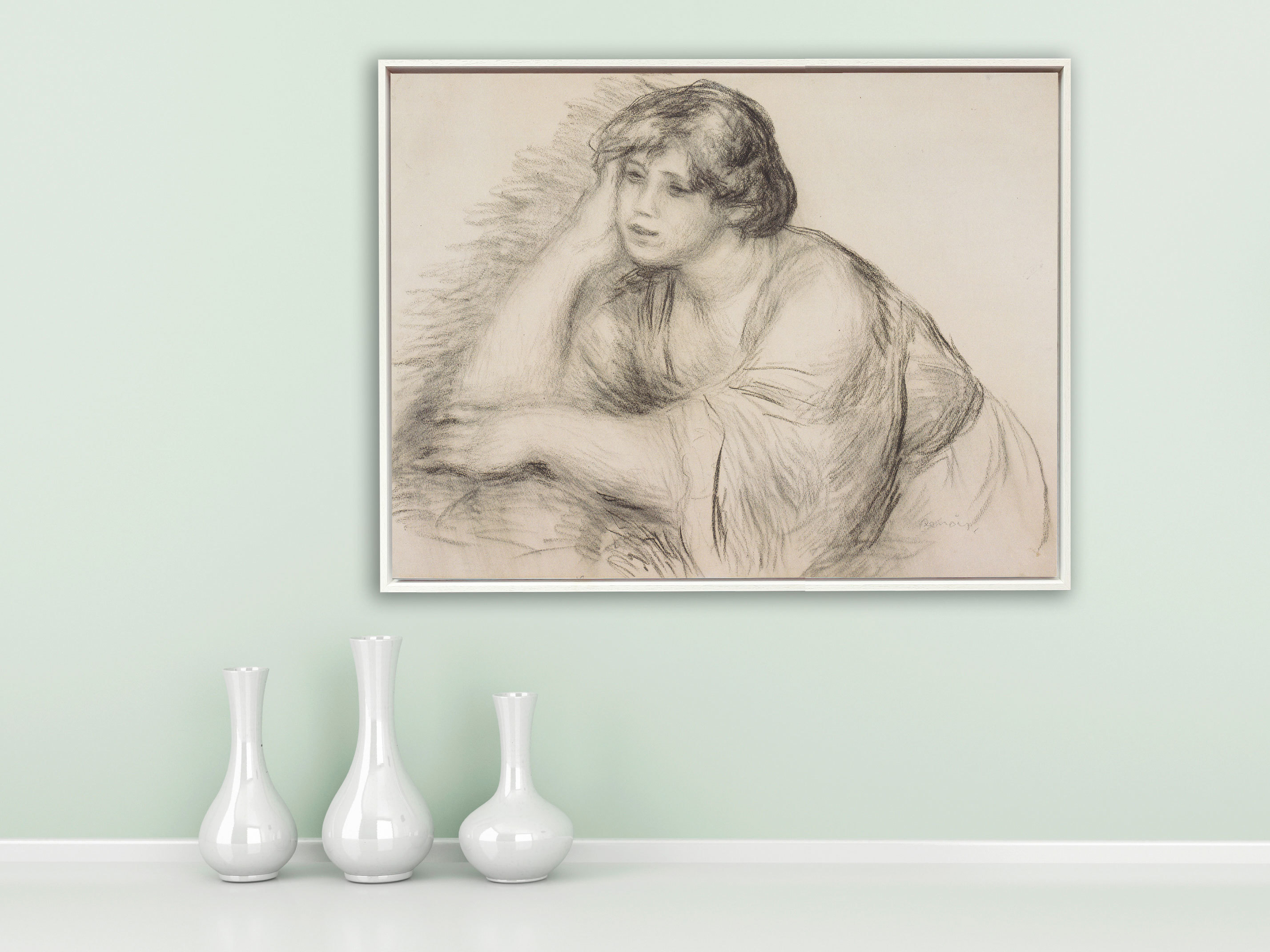 Auguste Renoir - Sitzendes Mädchen, Schattenfugenrahmen weiß