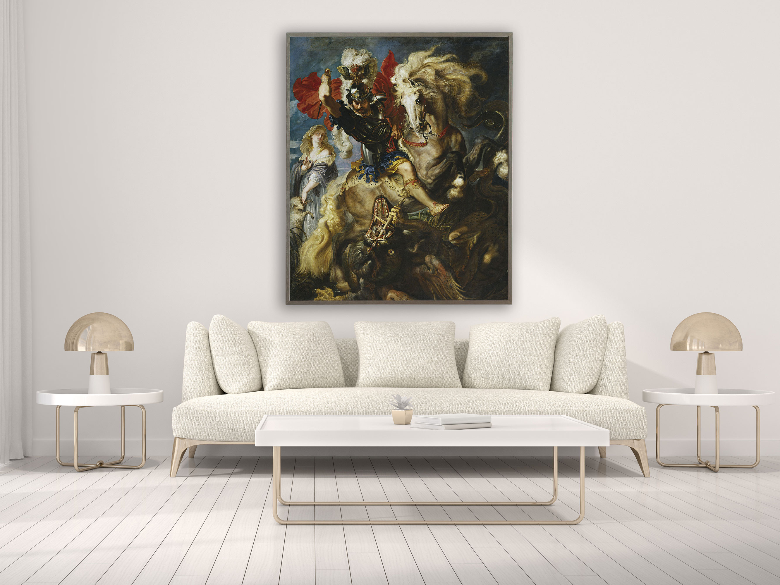 Peter Paul Rubens - Der heilige Georg und der Drachen, Bilderrahmen grau