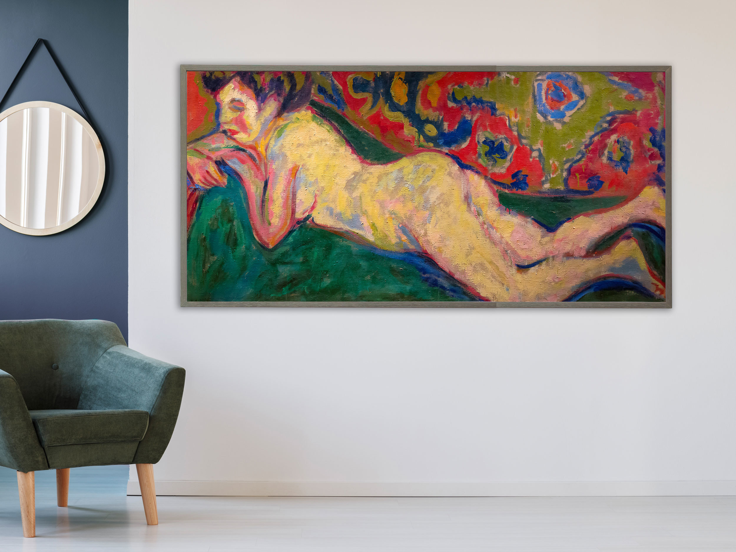 Ernst Ludwig Kirchner - Reclining Nude, 1909, Bilderrahmen grau