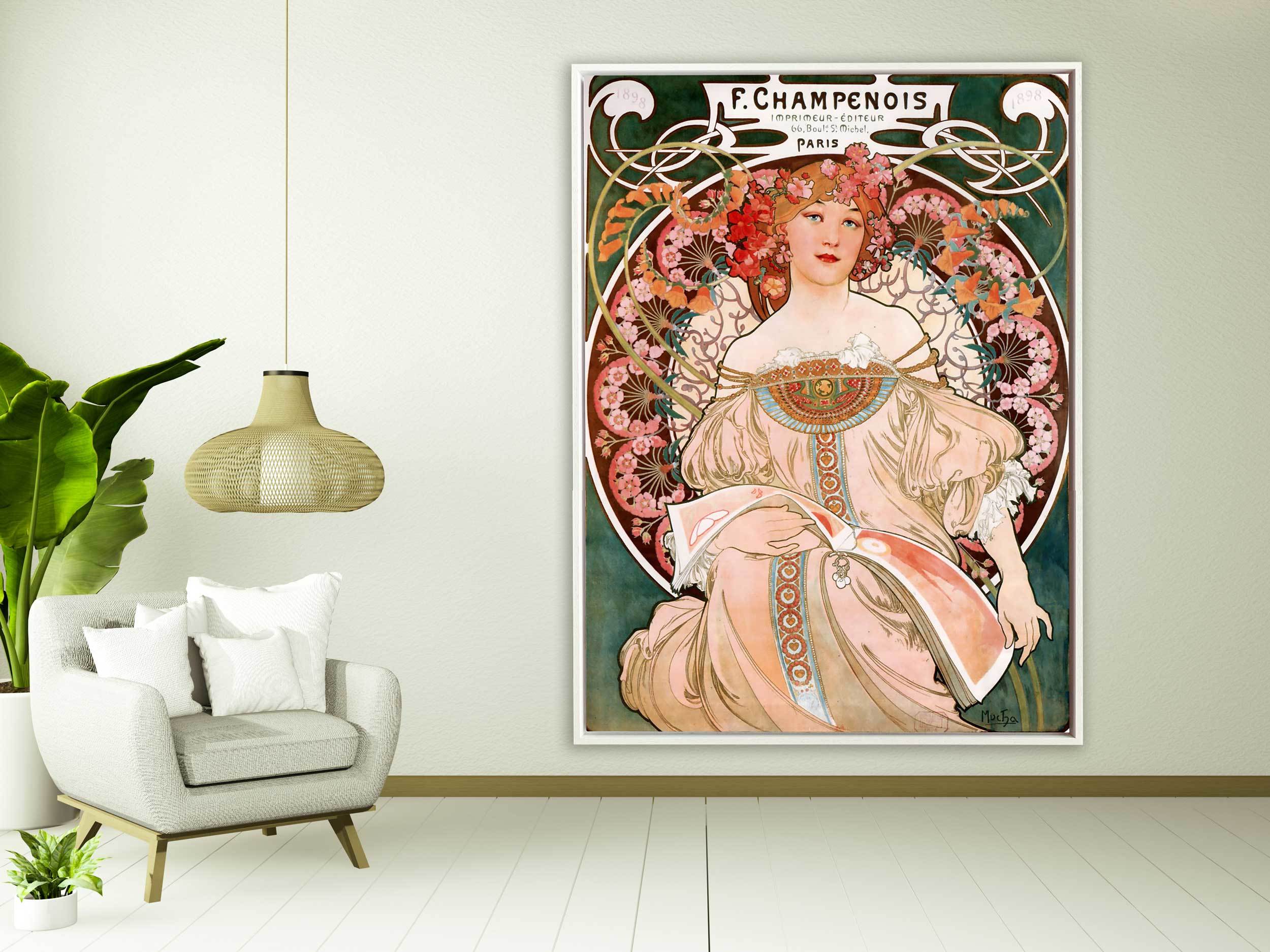 Alfons Mucha - F. Champenois Imprimeur-Éditeur, 1897, Rahmen Schattenfuge weiß Alfons Mucha - F. Champenois Imprimeur-Éditeur, 1897, Rahmen Schattenfuge weiß