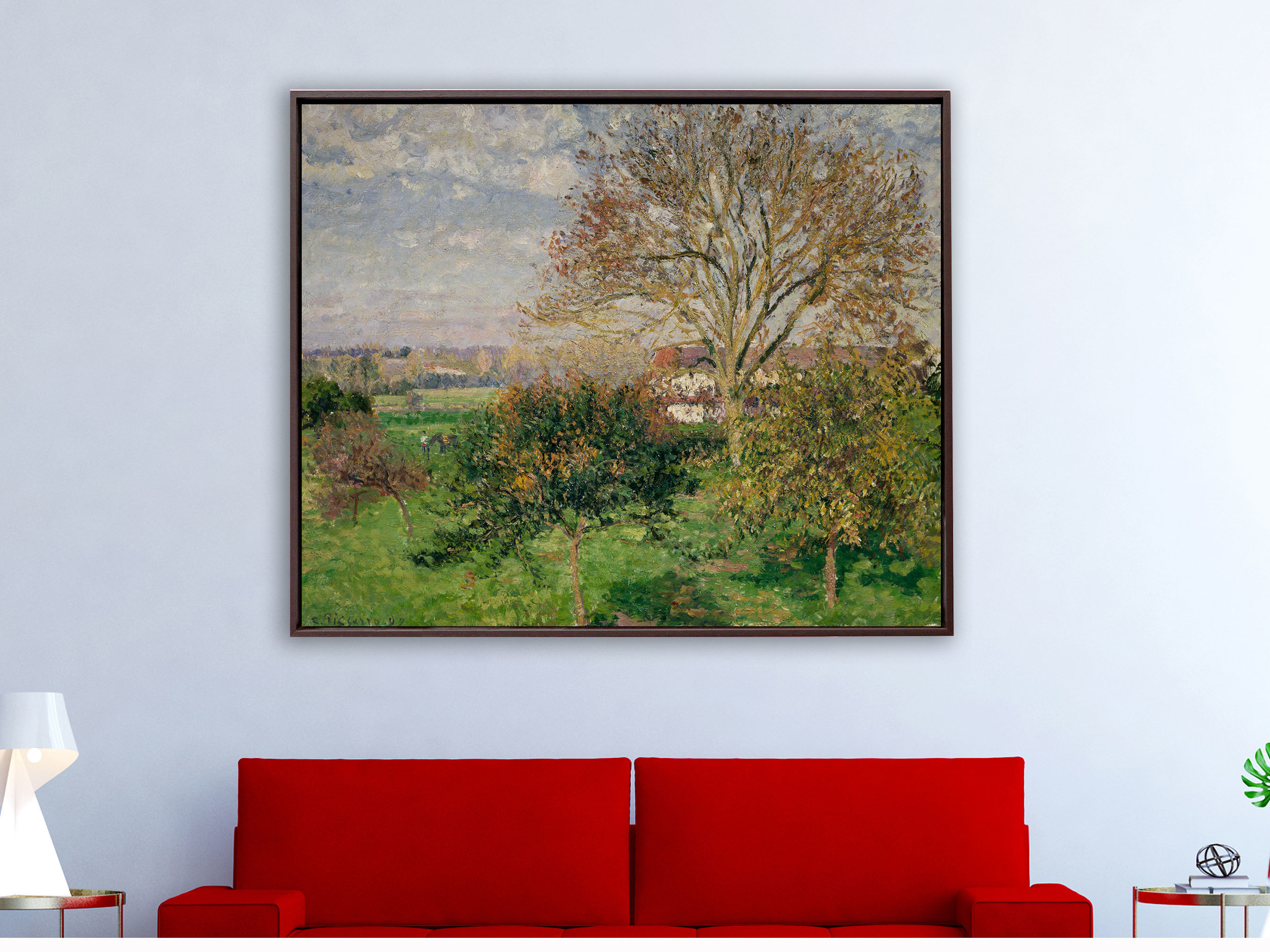 Camille Pissarro - Landschaft Eragny in Frankreich , inkl. Rahmen Schattenfuge braun