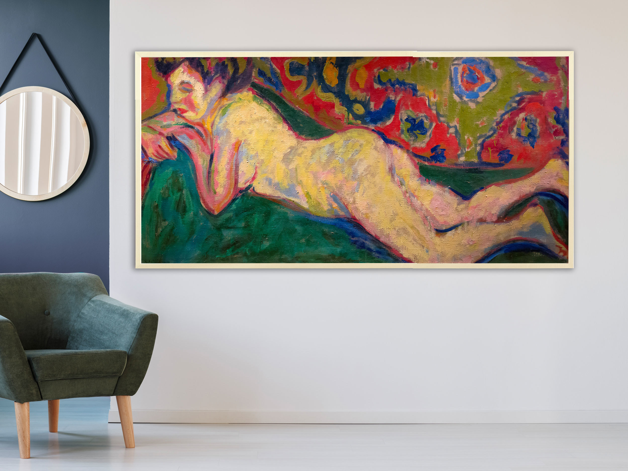 Ernst Ludwig Kirchner - Reclining Nude, 1909, Bilderrahmen Ahorn Ernst Ludwig Kirchner - Reclining Nude, 1909, Bilderrahmen Ahorn