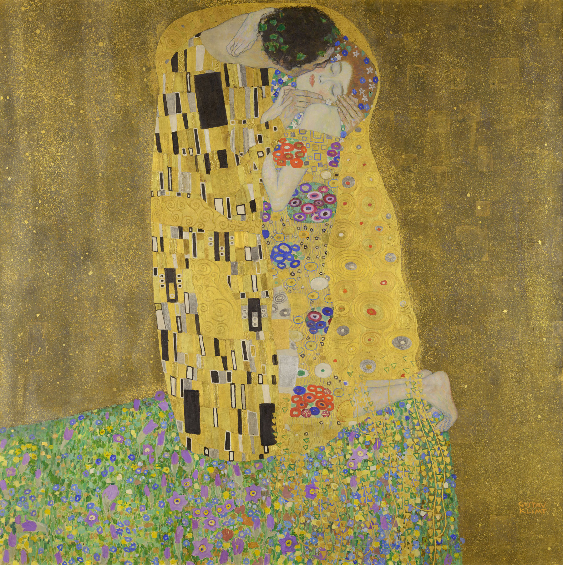 Gustav Klimt - Der Kuss, 1907–1908, Bilderrahmen grau