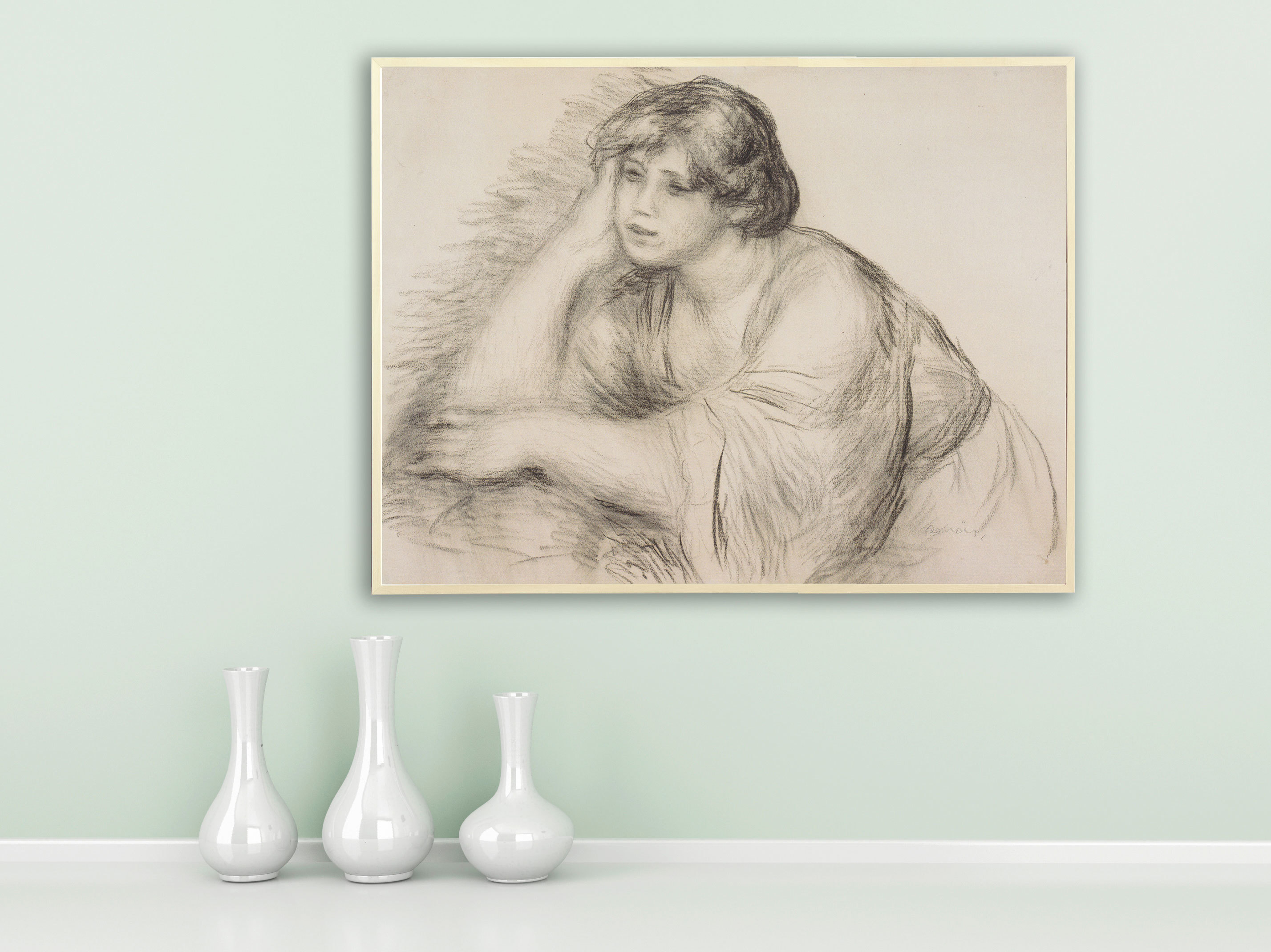 Auguste Renoir - Sitzendes Mädchen, Bilderrahmen Ahorn