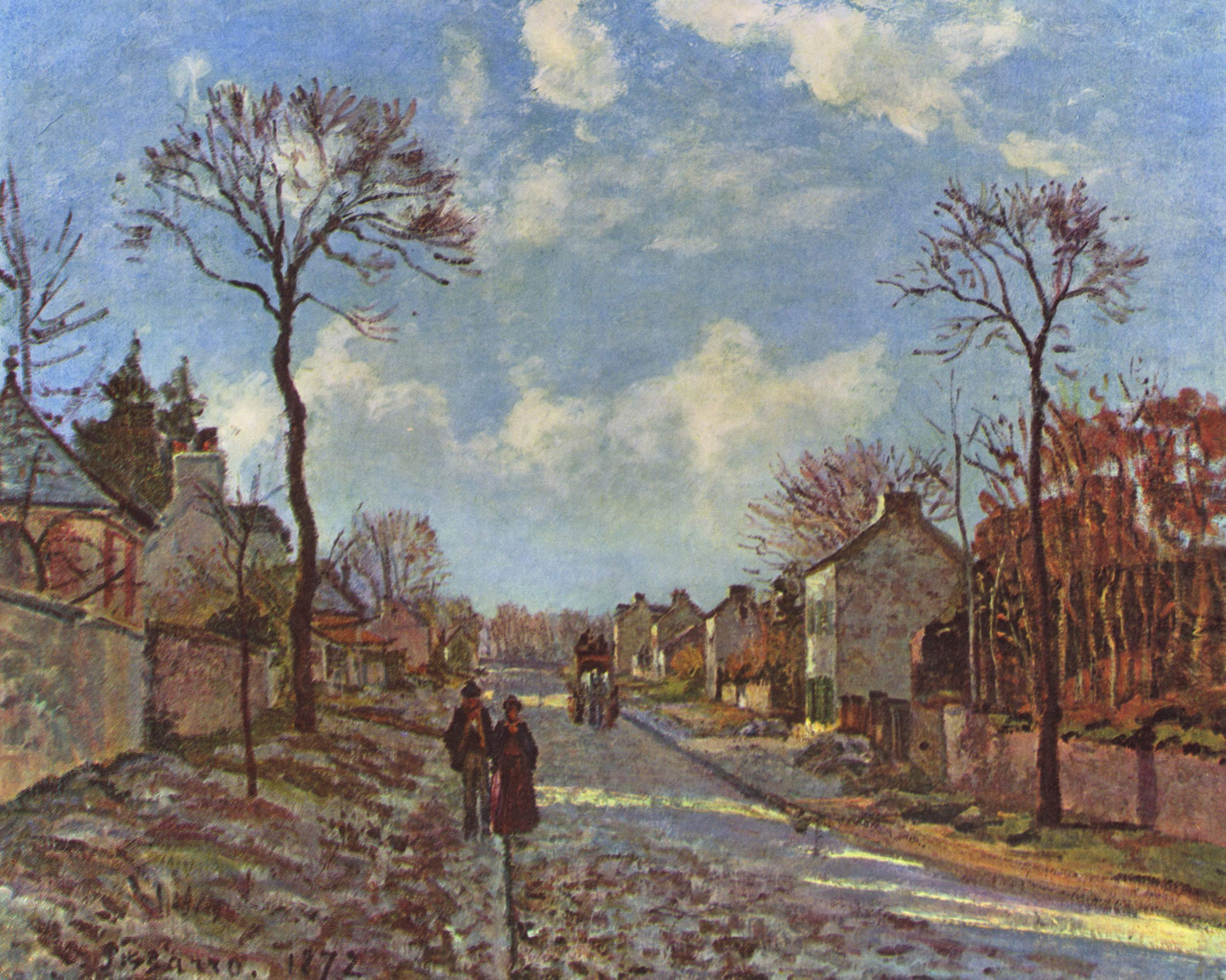 Camille Pissarro - La route de Louveciennes, 1872, Bilderrahmen schwarz