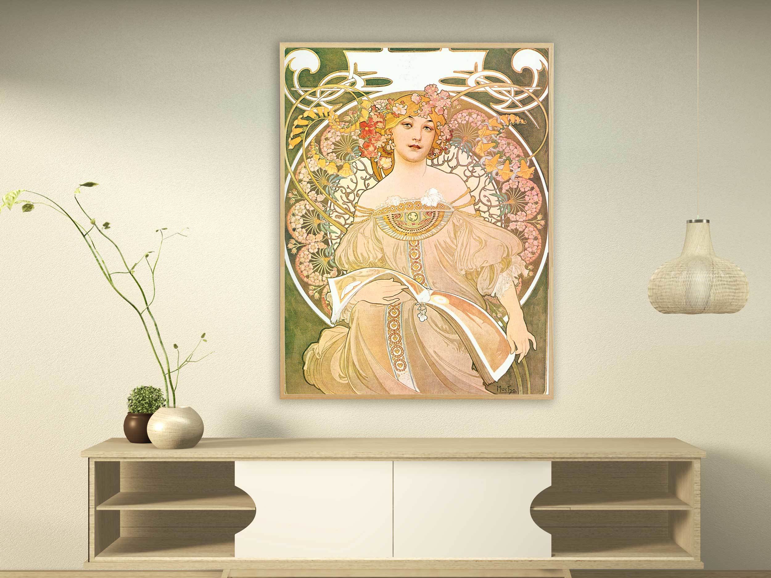 Alfons Mucha - Reverie or Daydream, 1898, Bilderrahmen Eiche Alfons Mucha - Reverie or Daydream, 1898, Bilderrahmen Eiche