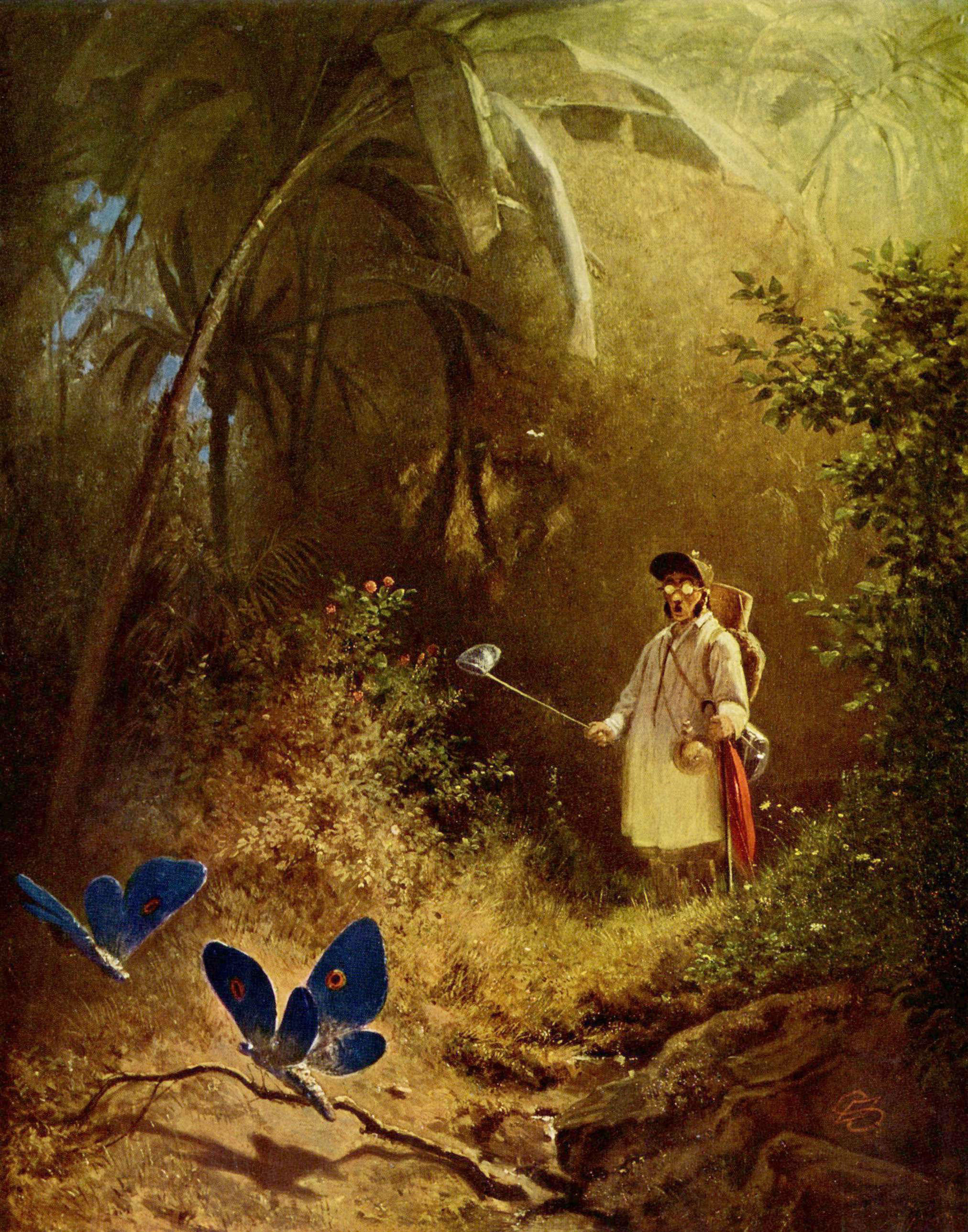 Carl Spitzweg - Der Schmetterlingsjäger, um 1840, Bilderrahmen weiß